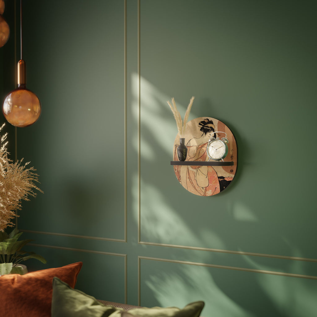 WOMAN, CAT AND EXTRA BROWN Ovales Kunstregal in Schwarz