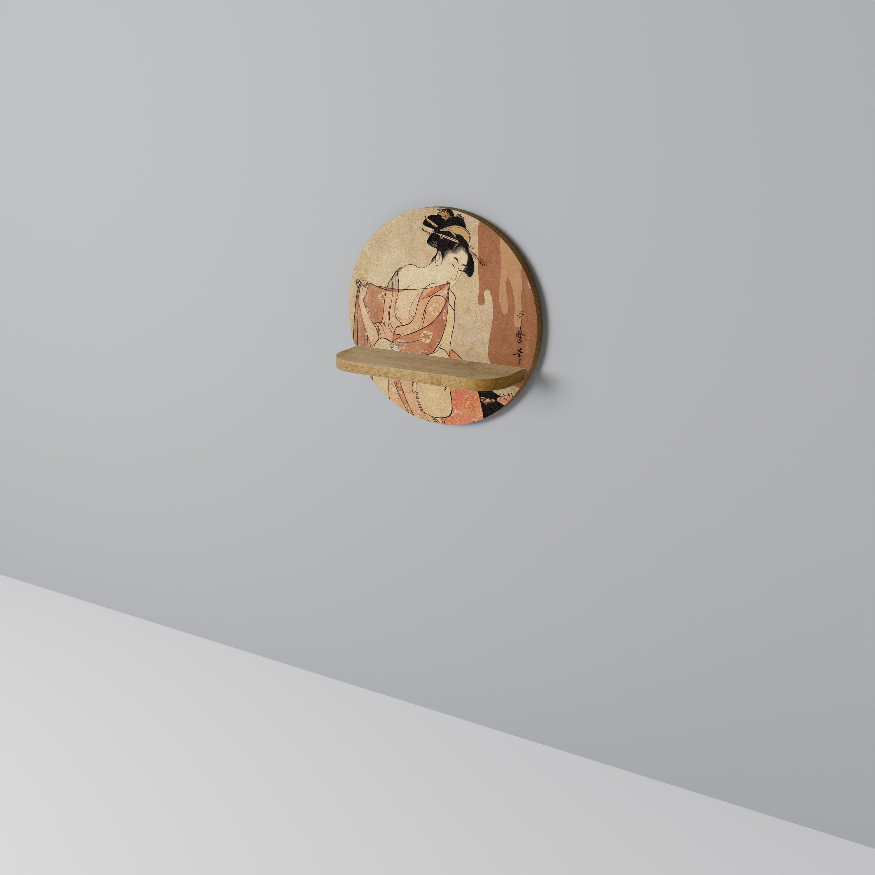 WOMAN, CAT AND EXTRA BROWN Rundes Kunstregal in Eiche-Optik