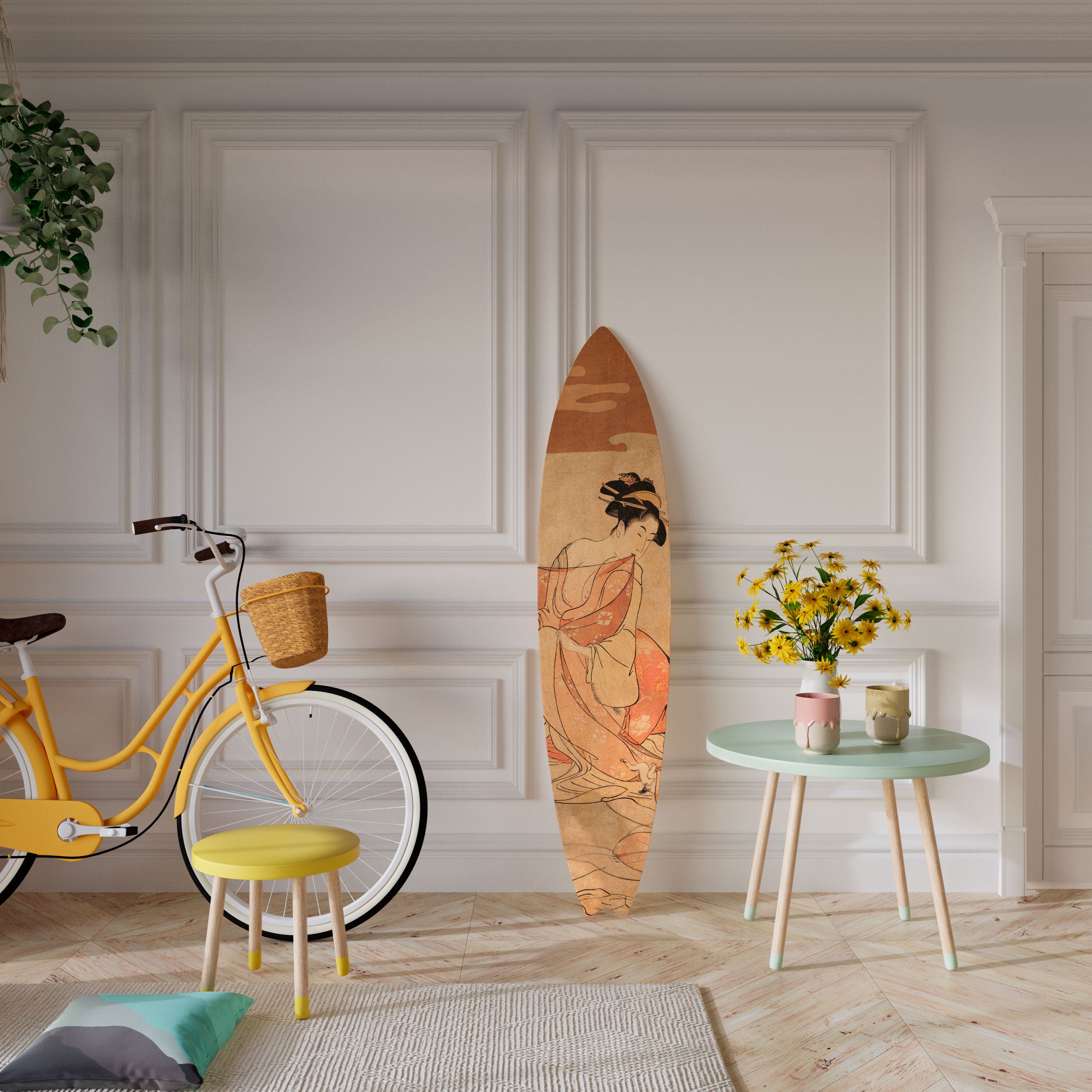 WOMAN, CAT AND EXTRA BROWN Deko-Surfboard