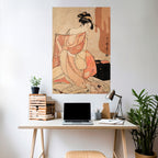 WOMAN, CAT AND EXTRA BROWN Selbstklebendes Poster - Hochformat