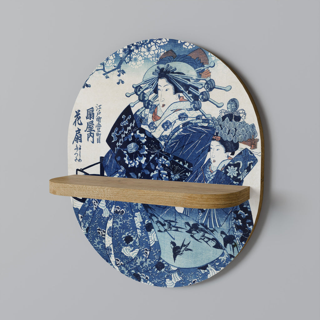 JAPANESE WOMAN Ovales Kunstregal in Eichenoptik