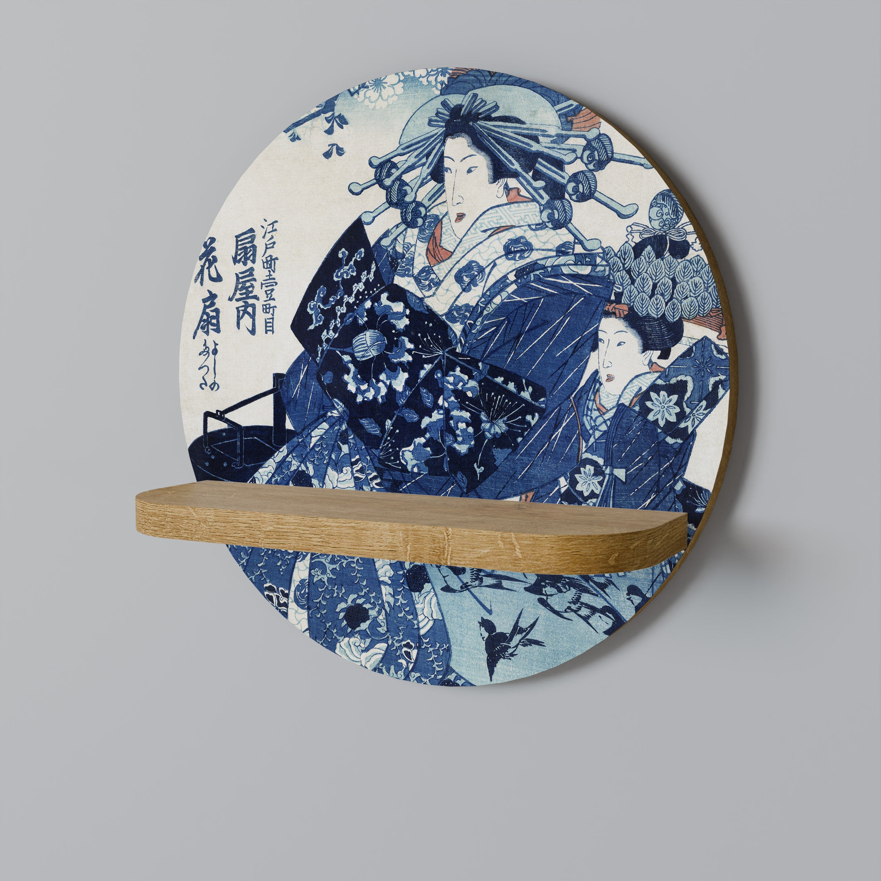 JAPANESE WOMAN Rundes Kunstregal in Eiche-Optik