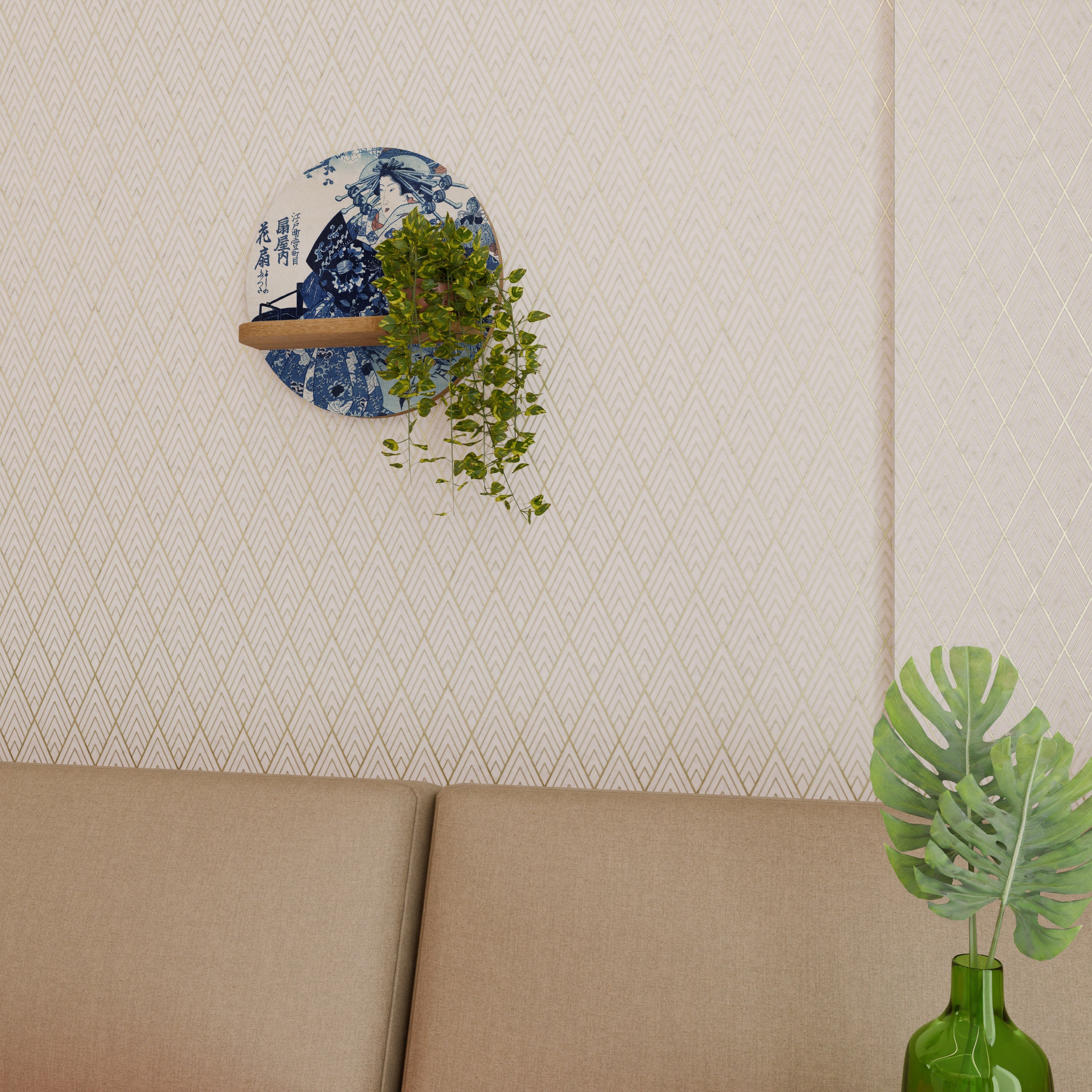 JAPANESE WOMAN Rundes Kunstregal in Eiche-Optik