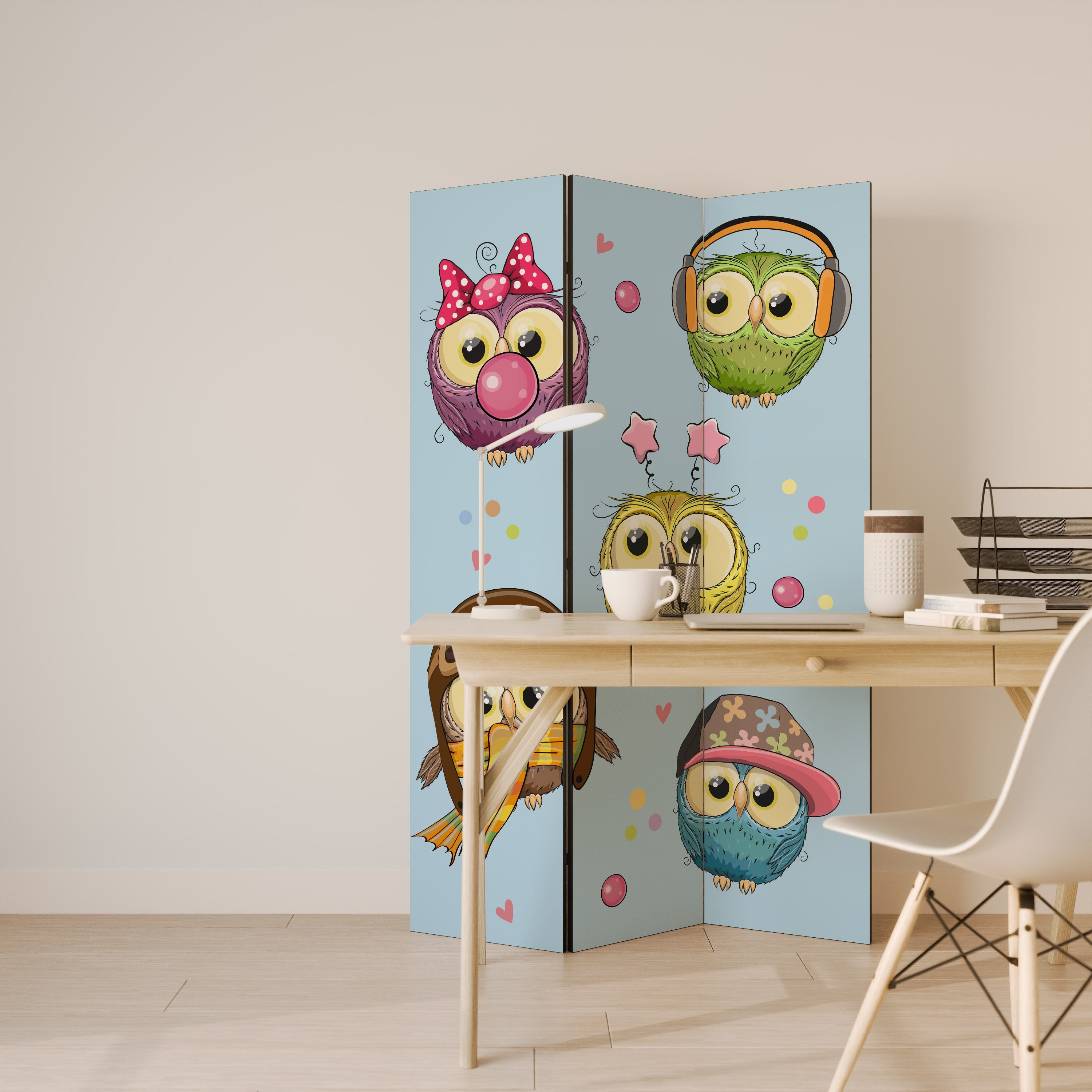 OWLY SQUAD Dekorativer 3-teiliger Raumteiler