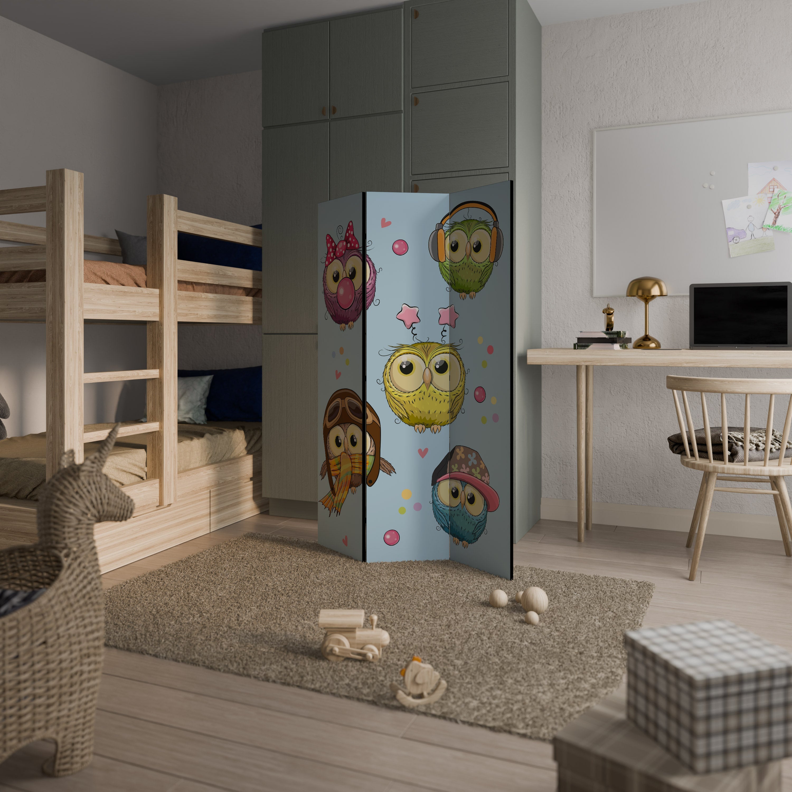 OWLY SQUAD Dekorativer 3-teiliger Raumteiler
