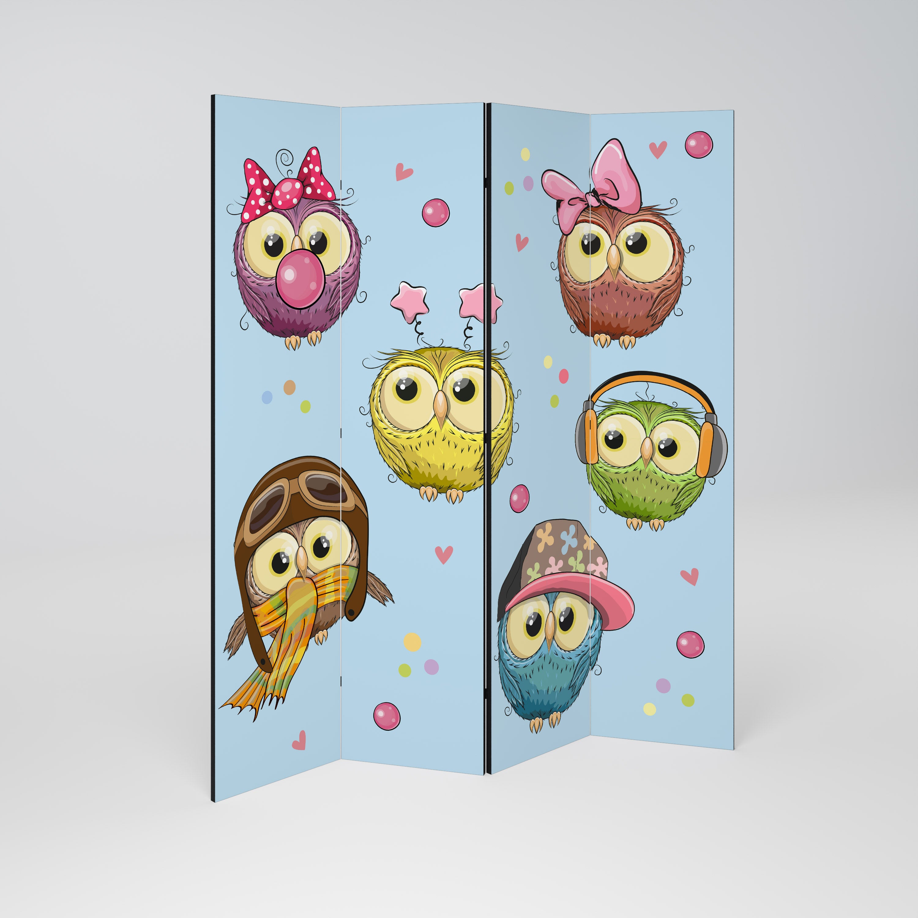 OWLY SQUAD 4-Panel Room Divider