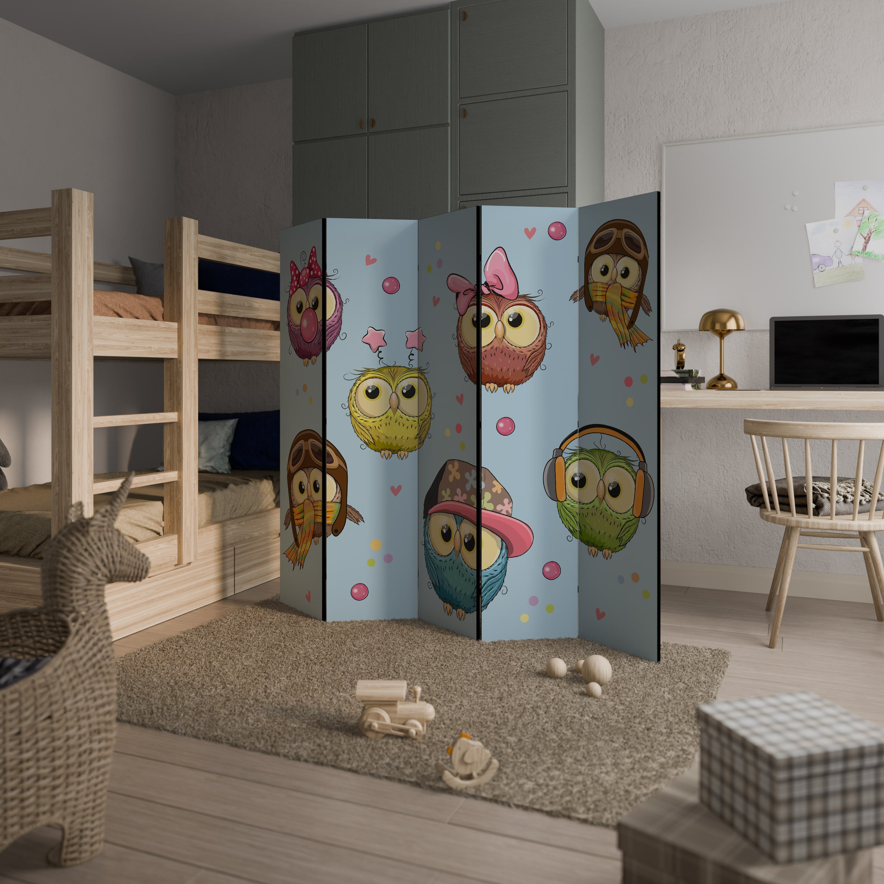 OWLY SQUAD Dekorativer 5-teiliger Raumteiler