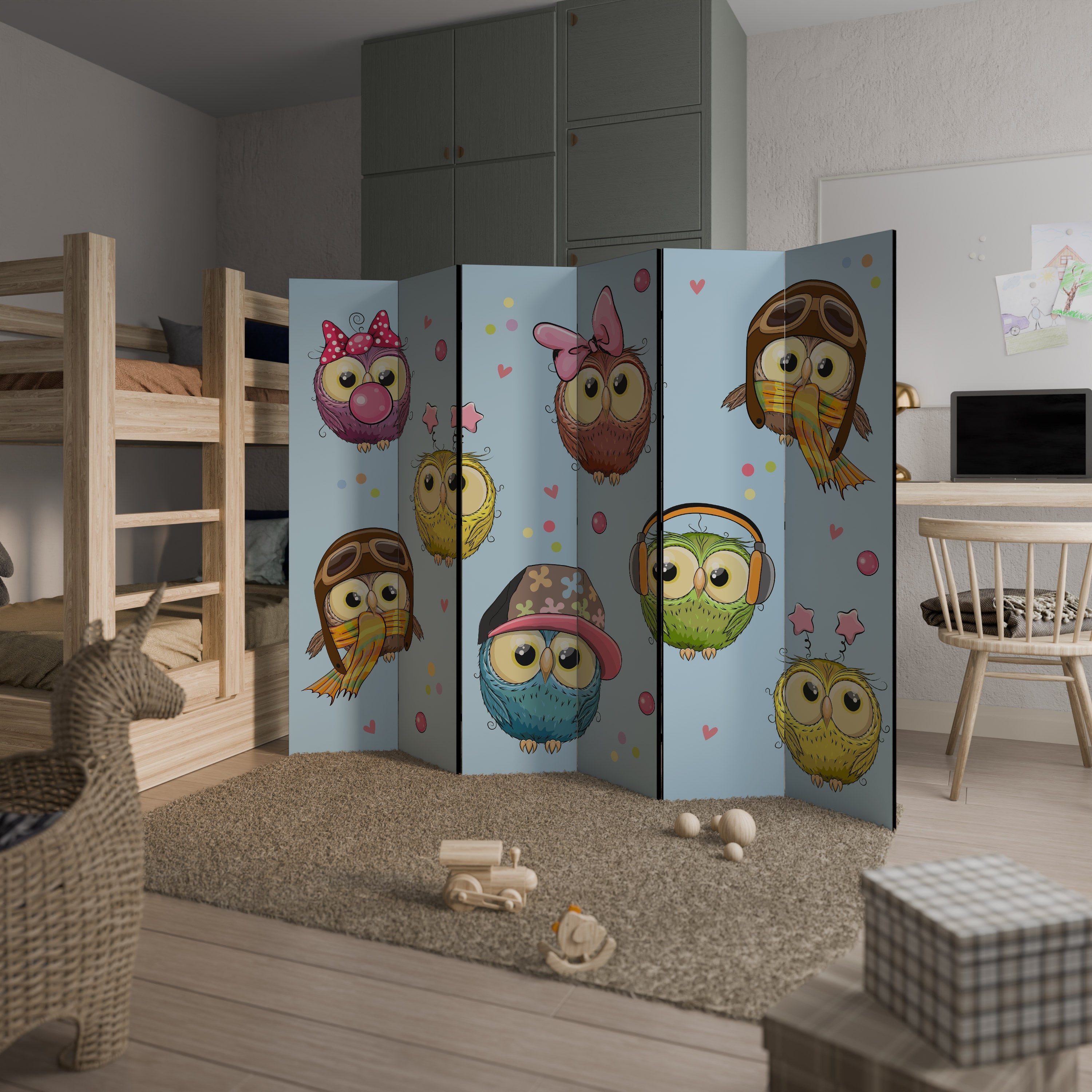OWLY SQUAD Dekorativer 6-teiliger Raumteiler