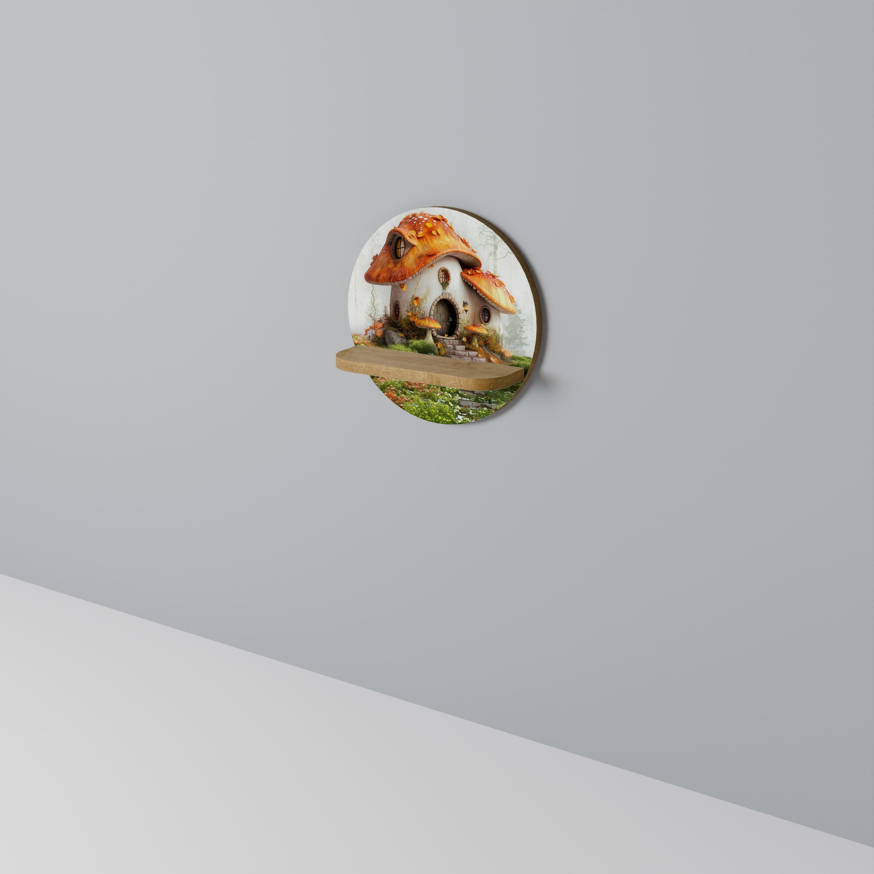 MYSTIC TOADSTOOL Round Art Shelf In Oak Effect