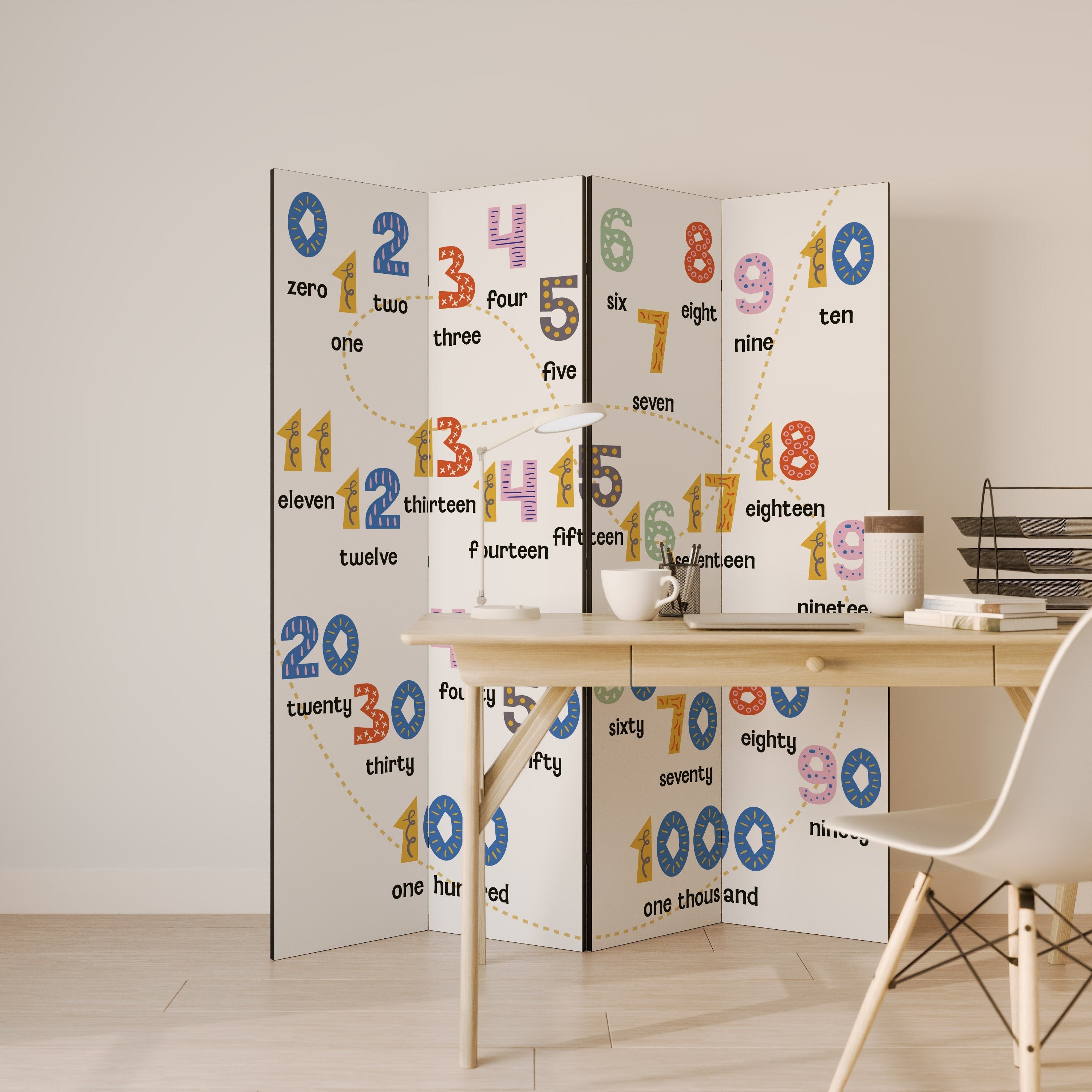 Dekorativer 4-teiliger Raumteiler „Counting Lesson“