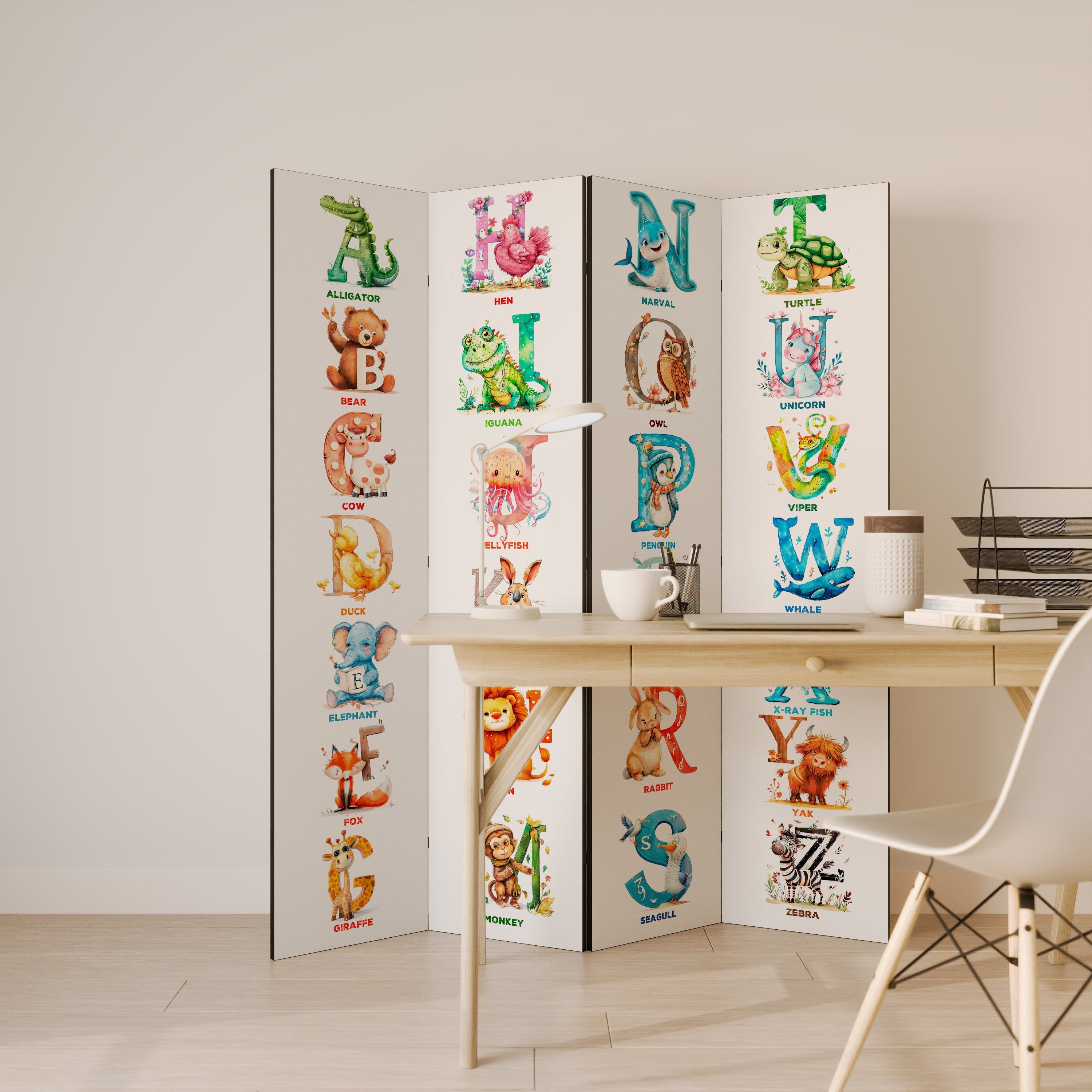 JOYFUL LETTERS Dekorativer 4-teiliger Raumteiler
