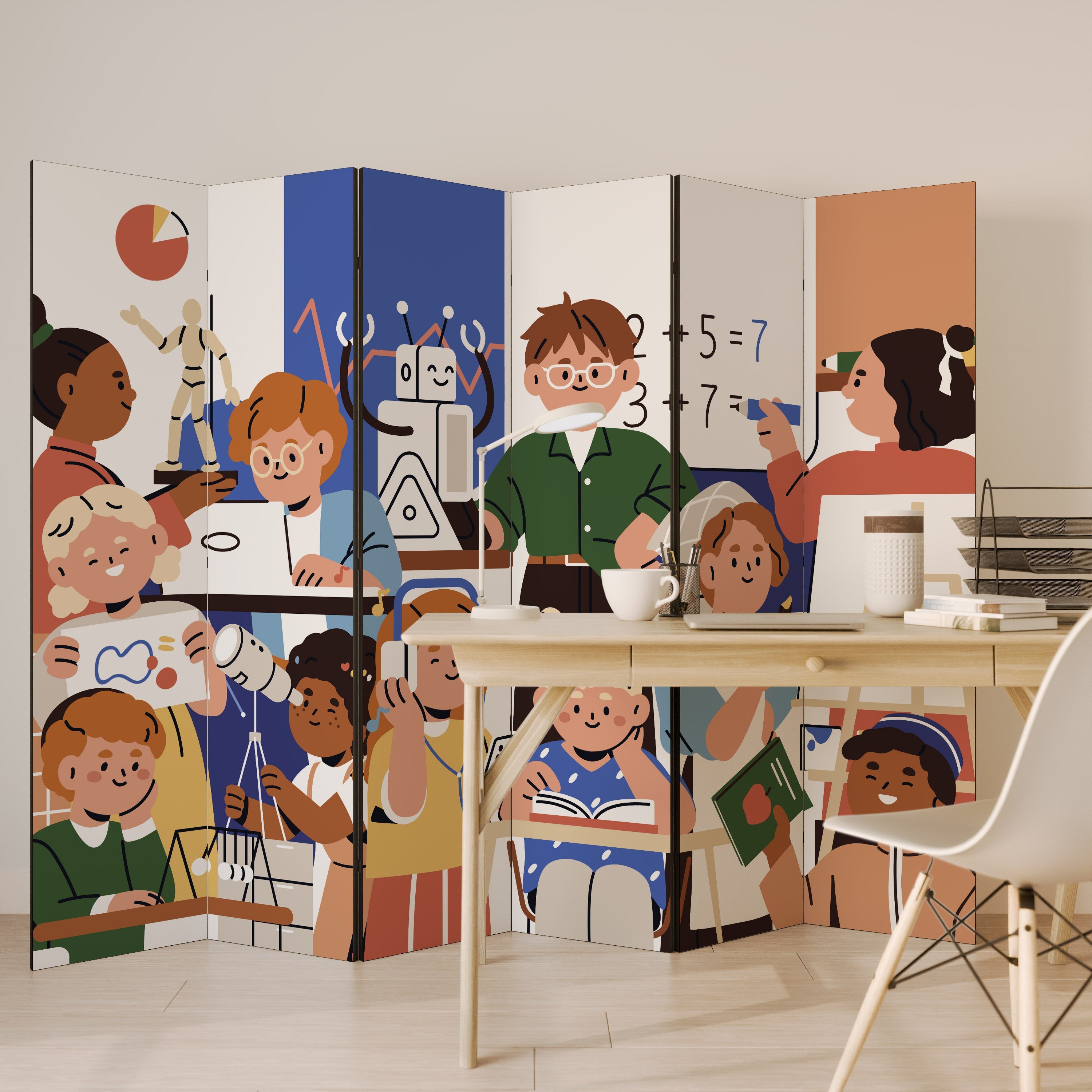 SCHOOL VIBE Dekorativer 6-teiliger Raumteiler