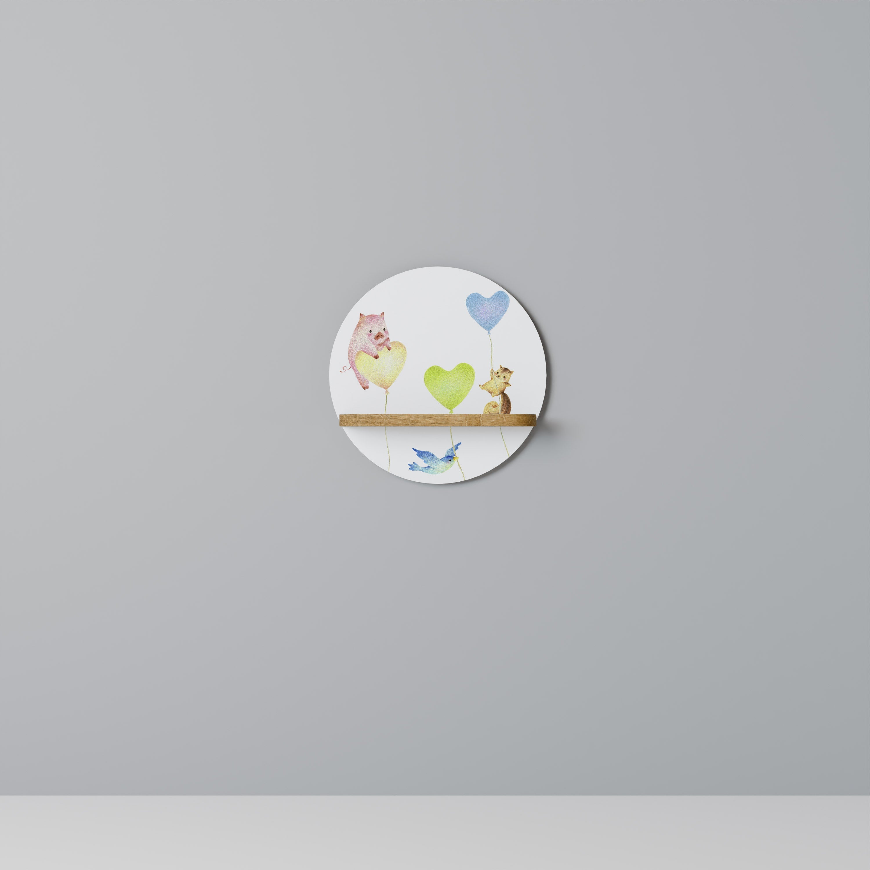 BALLOON FRIENDS Rundes Kunstregal in Eiche-Optik