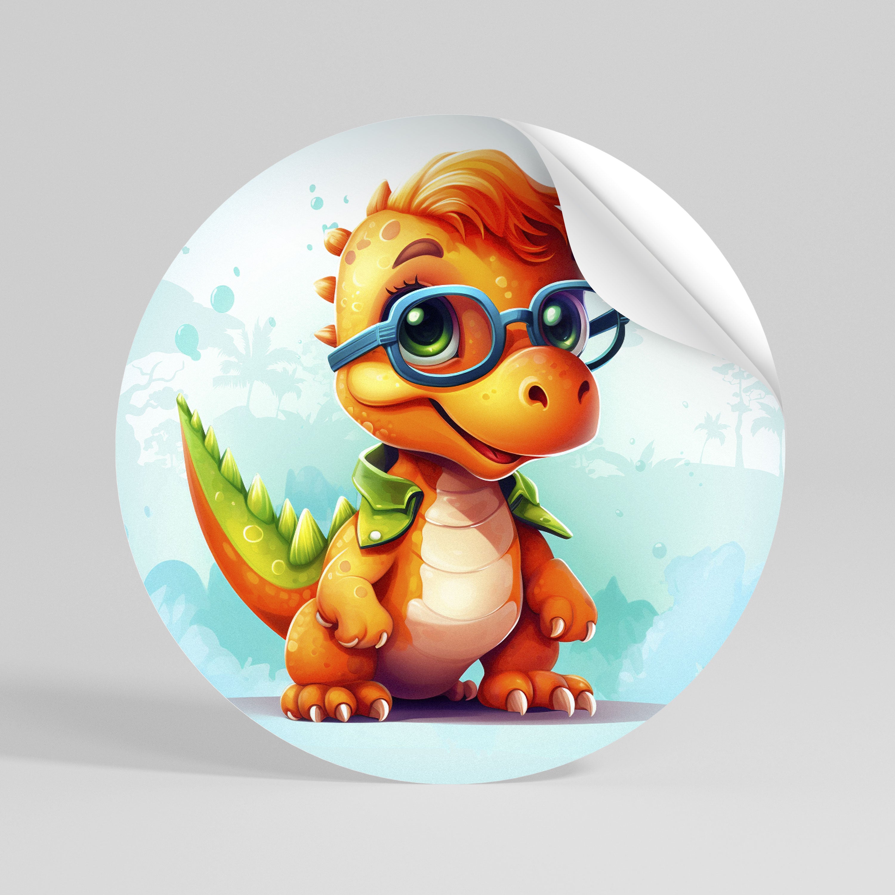 KIDDOSAURUS REX Peel and Stick Round Sticker