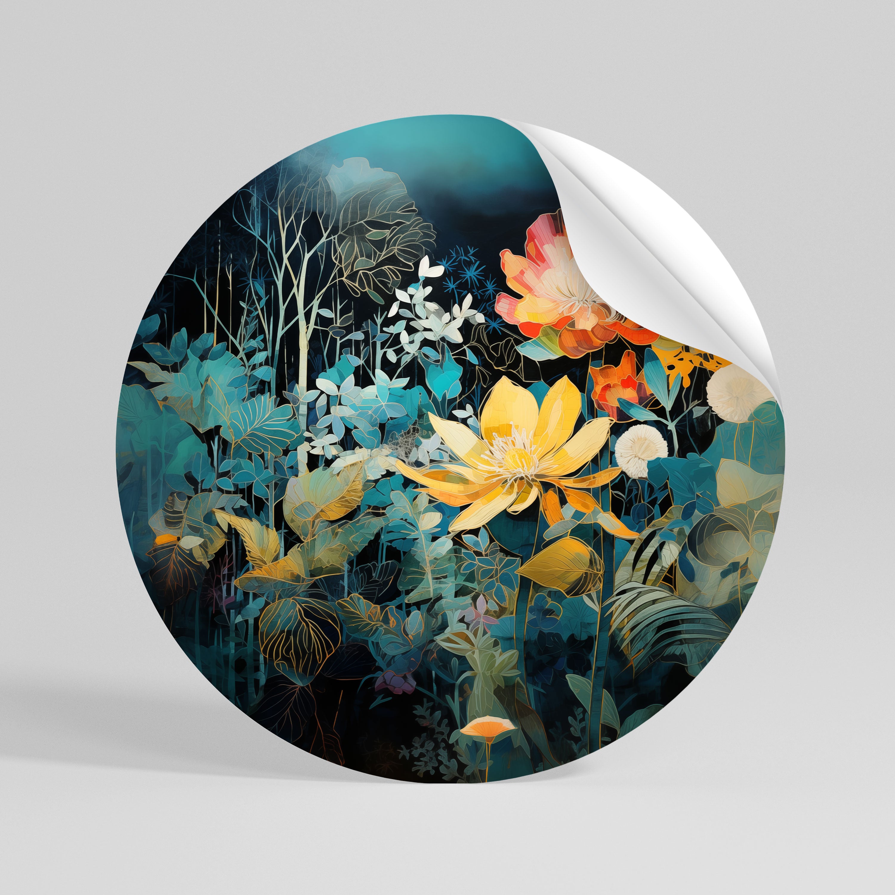 MIDNIGHT FLOWERS Runder Wandsticker zum Abziehen und Aufkleben