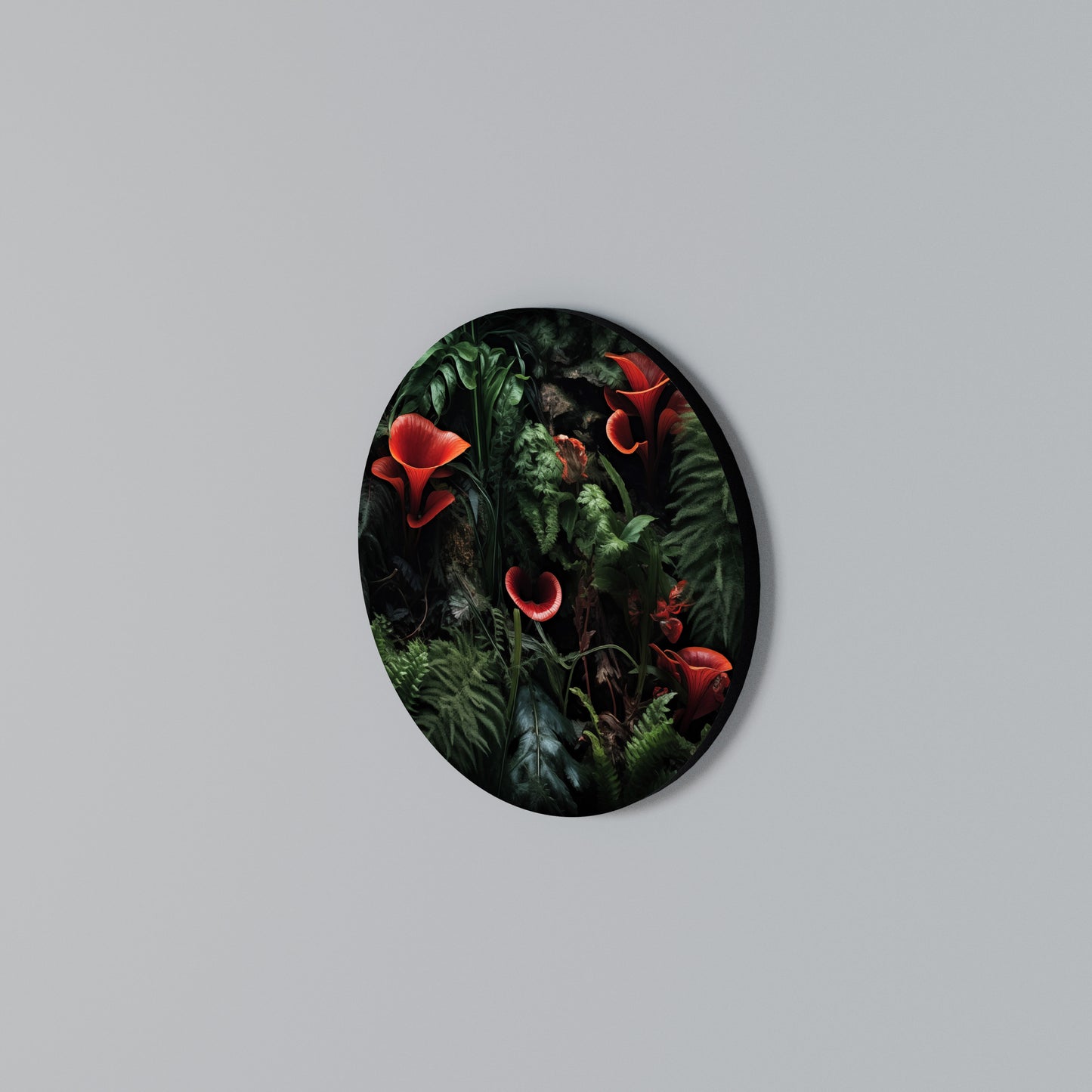 CRIMSON FERNS Rundes Wandbild