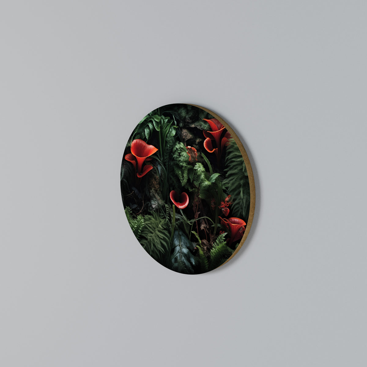CRIMSON FERNS Rundes Wandbild