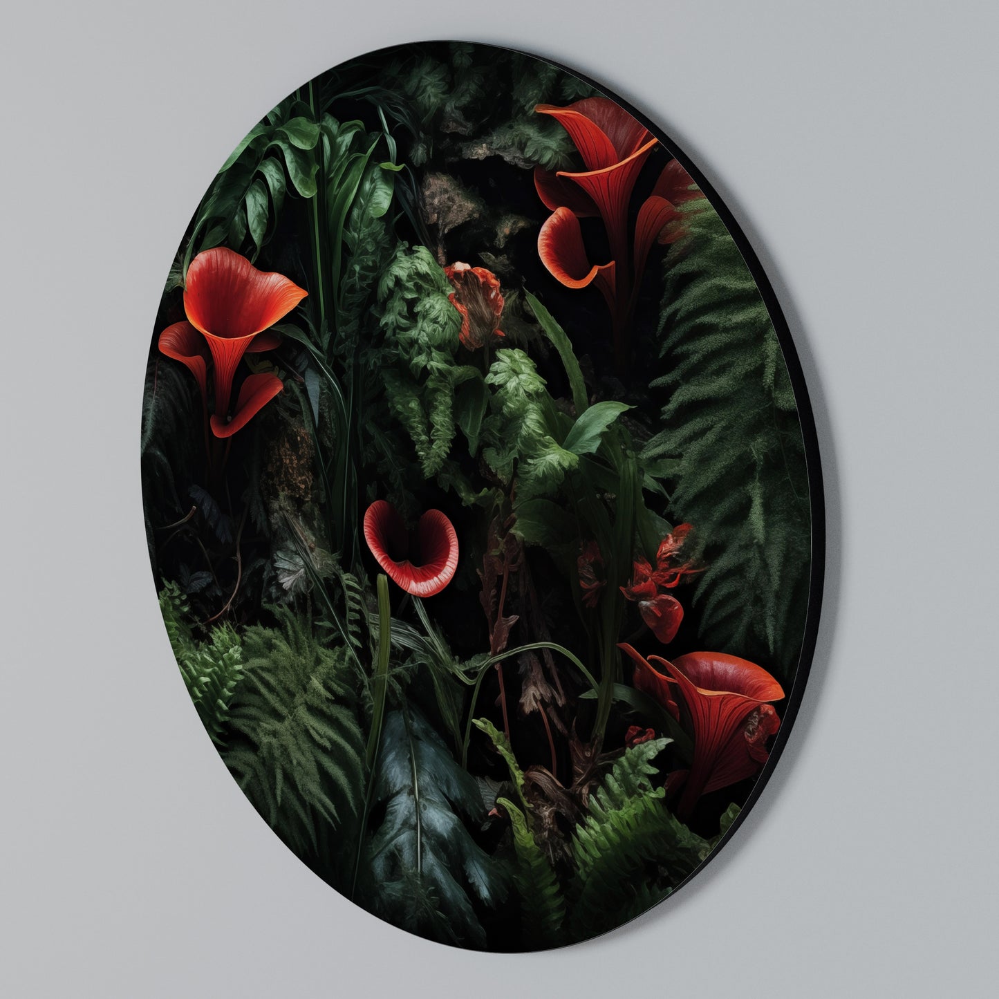 CRIMSON FERNS Rundes Wandbild