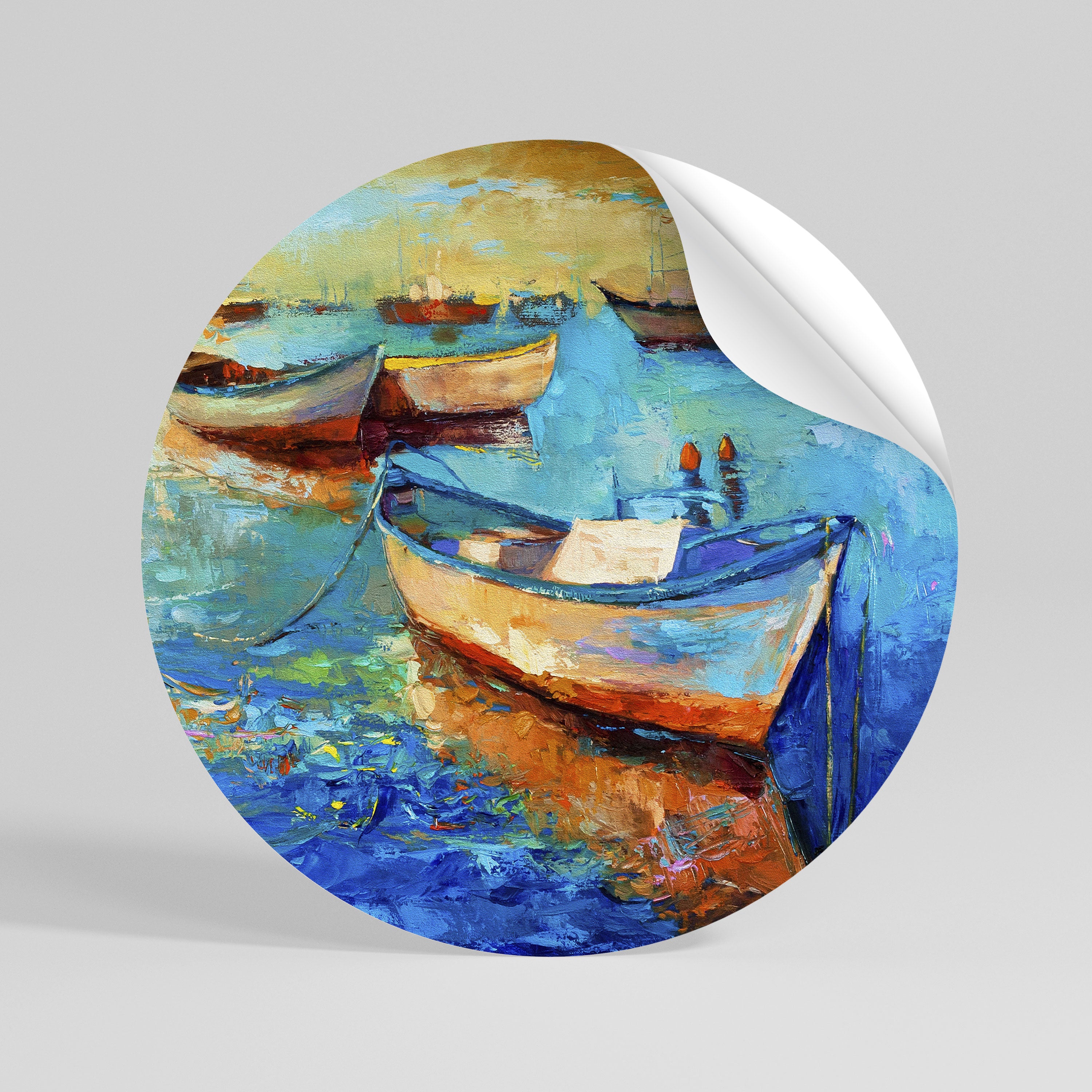 SERENE BOAT ESCAPADE Runder Wandsticker zum Abziehen und Aufkleben