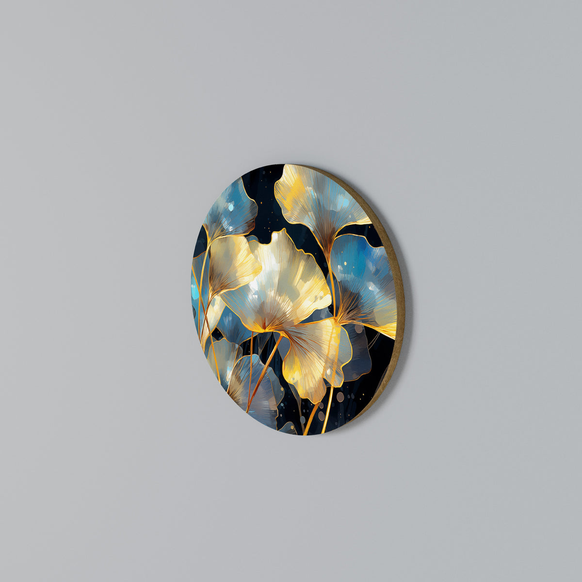 GLIMMERING GINKGO DREAMS Rundes Wandbild