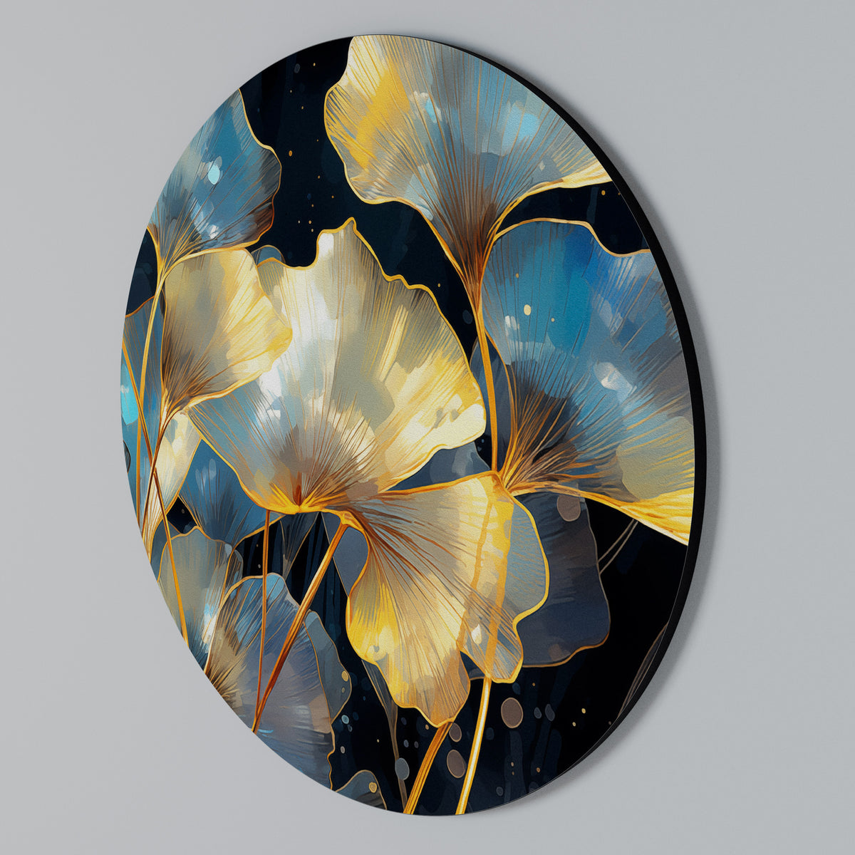 GLIMMERING GINKGO DREAMS Rundes Wandbild
