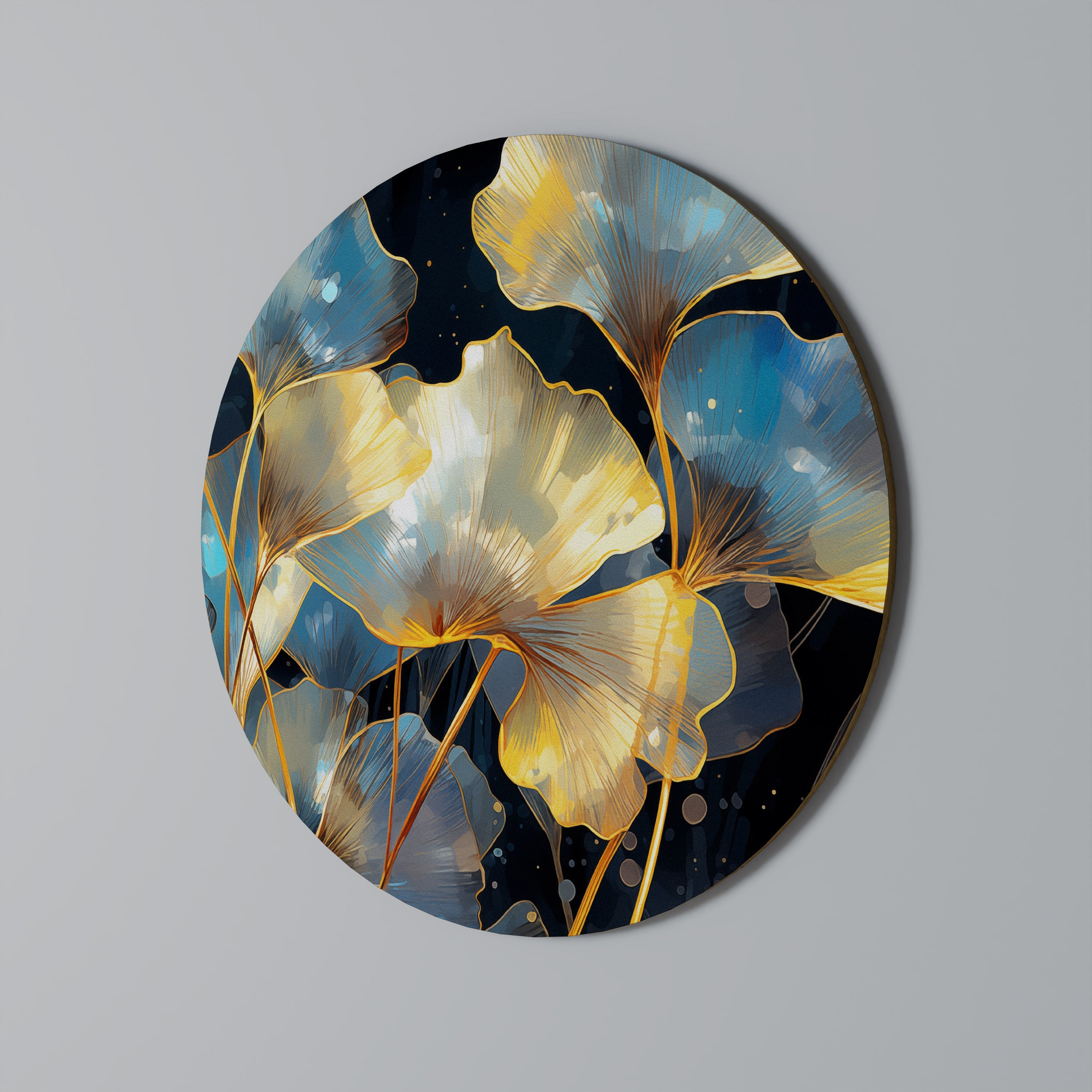 GLIMMERING GINKGO DREAMS Runde Wanddekoration Ø 69 cm