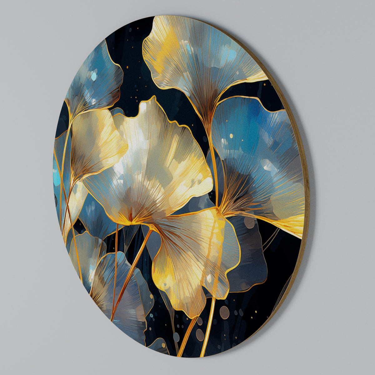 GLIMMERING GINKGO DREAMS Rundes Wandbild