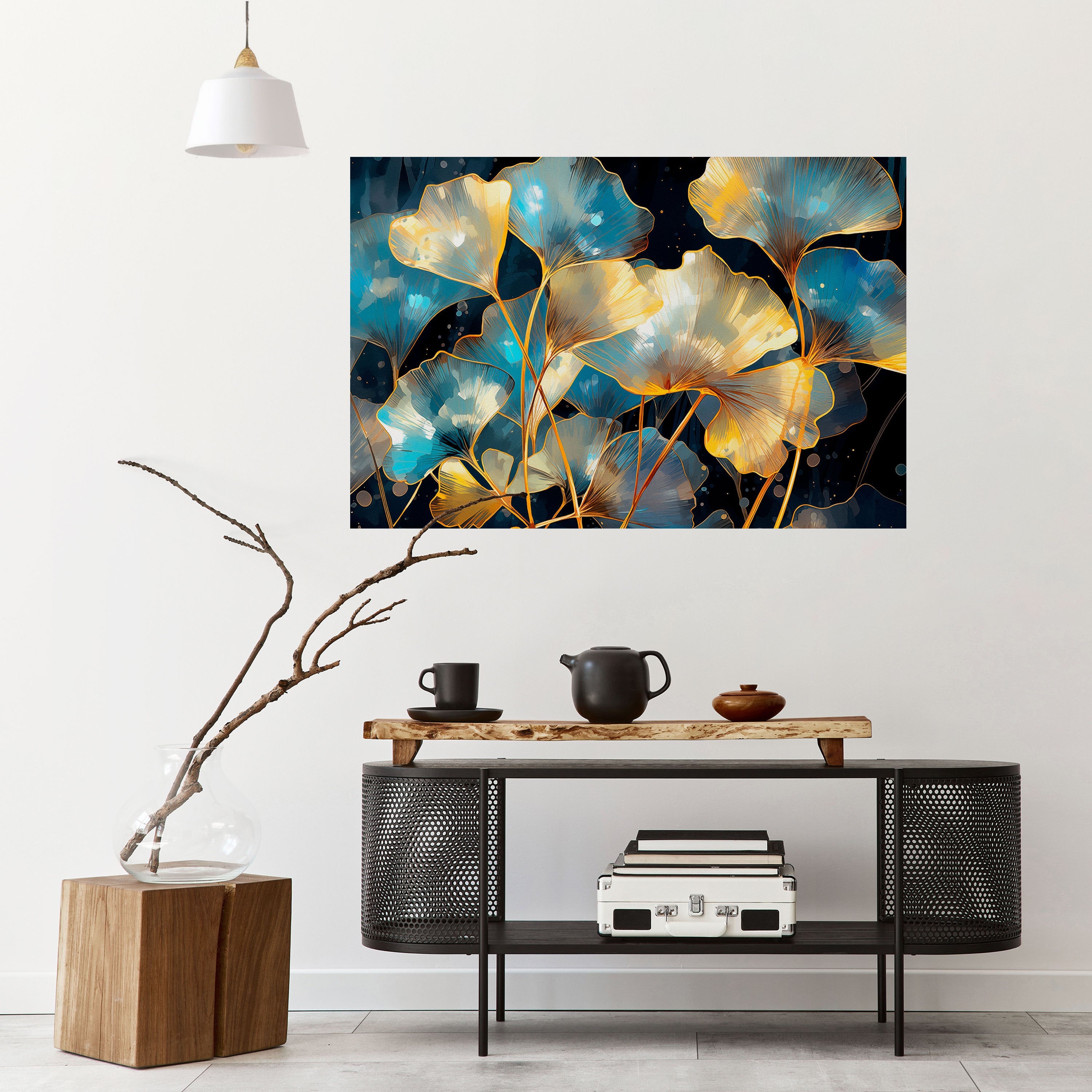 GLIMMERING GINKGO DREAMS Horizontales Poster zum Abziehen und Aufkleben