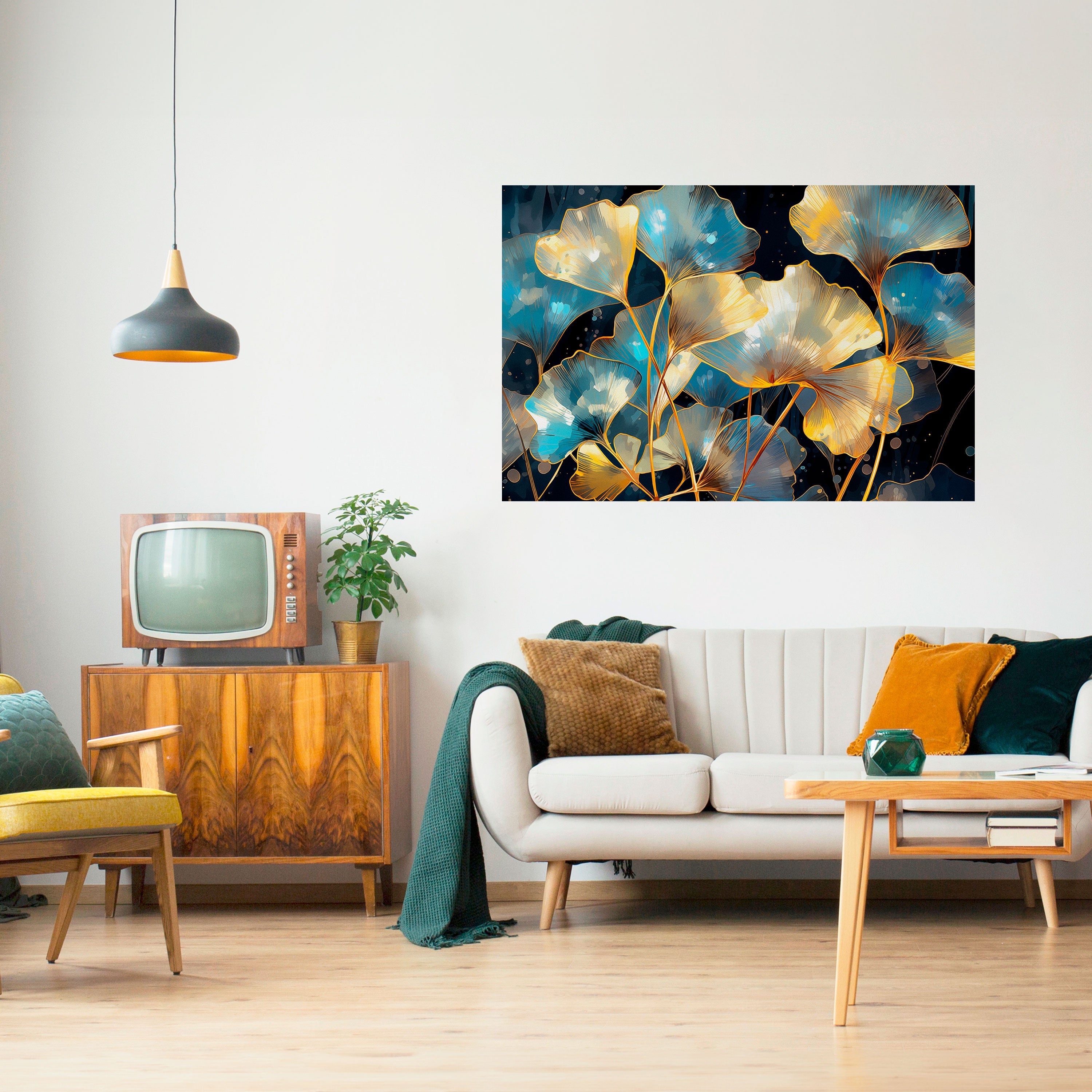 GLIMMERING GINKGO DREAMS Horizontales Poster zum Abziehen und Aufkleben