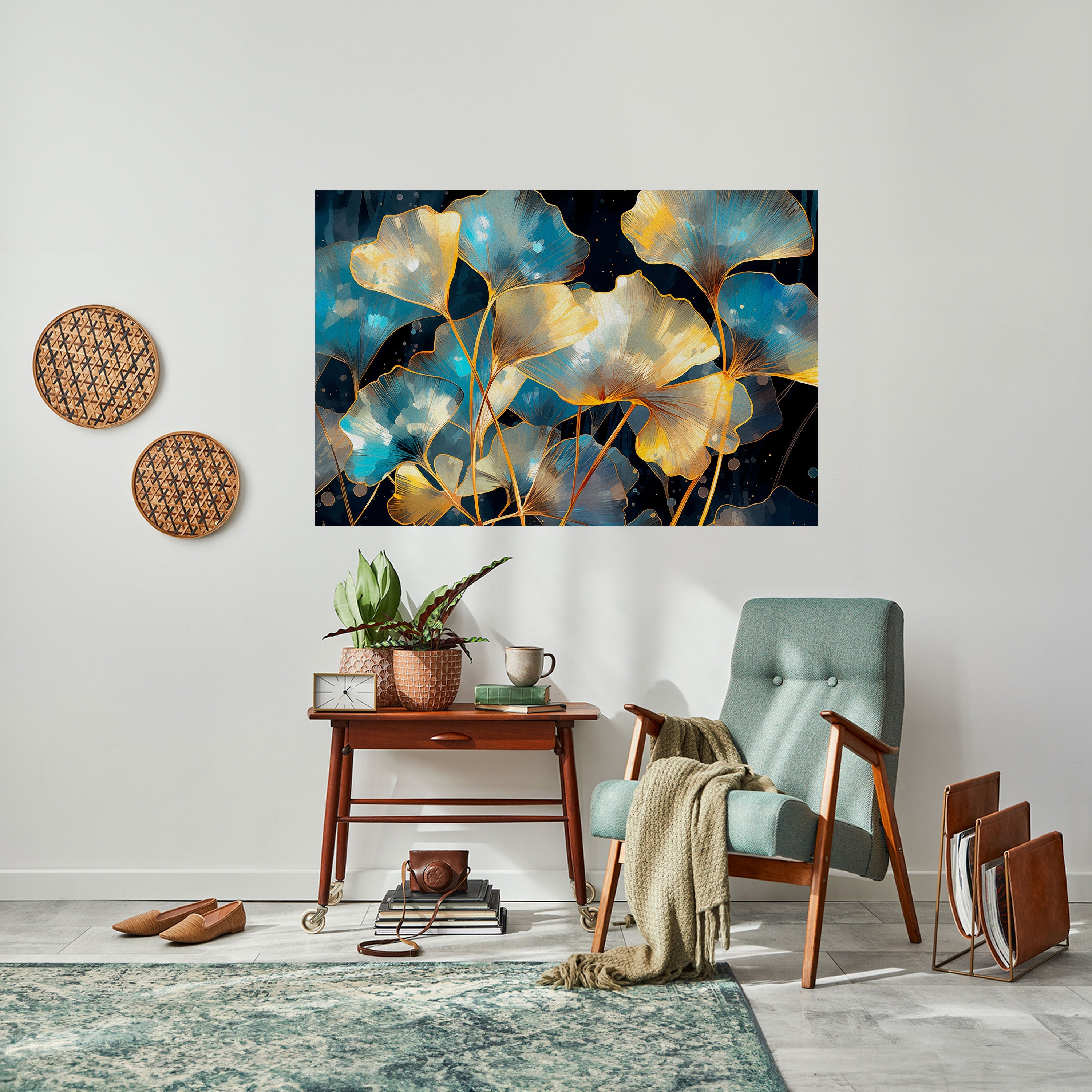 GLIMMERING GINKGO DREAMS Horizontales Poster zum Abziehen und Aufkleben