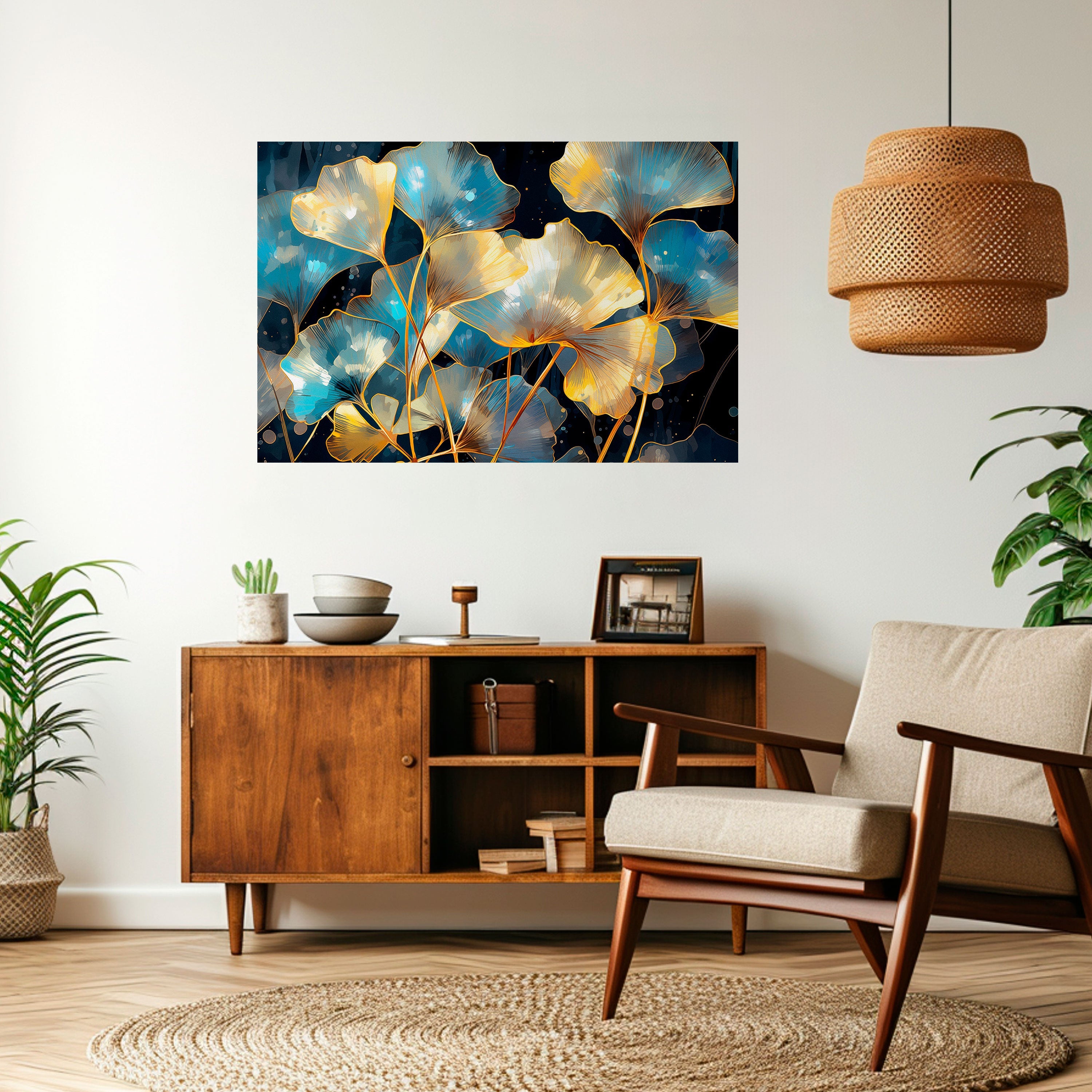 GLIMMERING GINKGO DREAMS Horizontales Poster zum Abziehen und Aufkleben