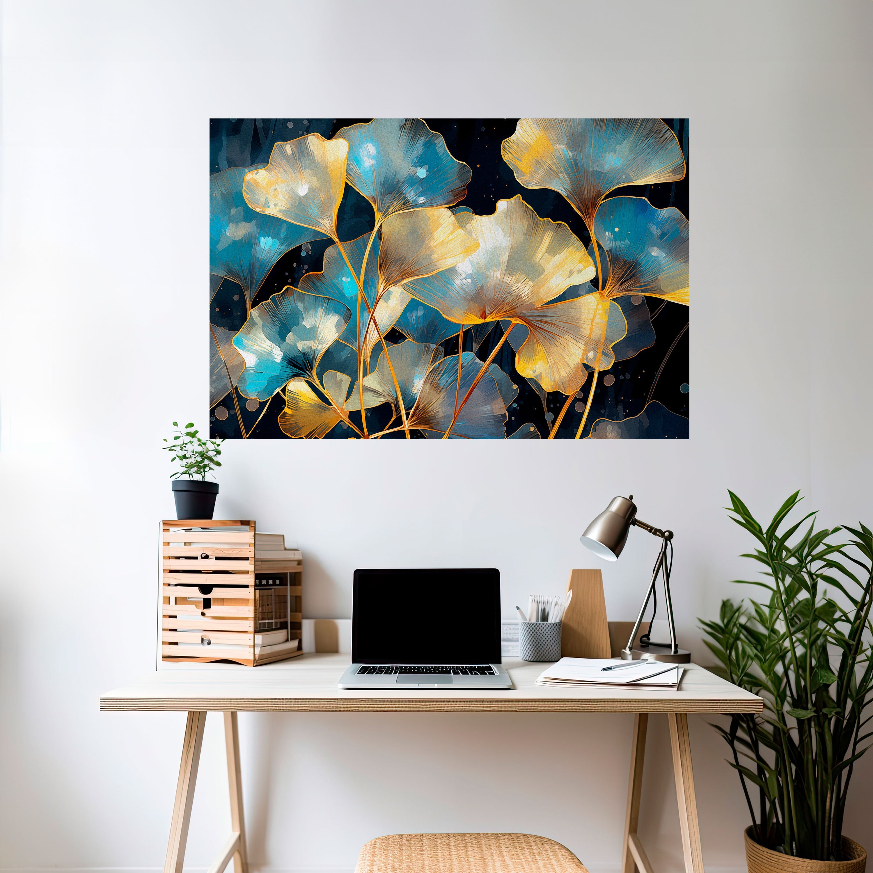 GLIMMERING GINKGO DREAMS Horizontales Poster zum Abziehen und Aufkleben