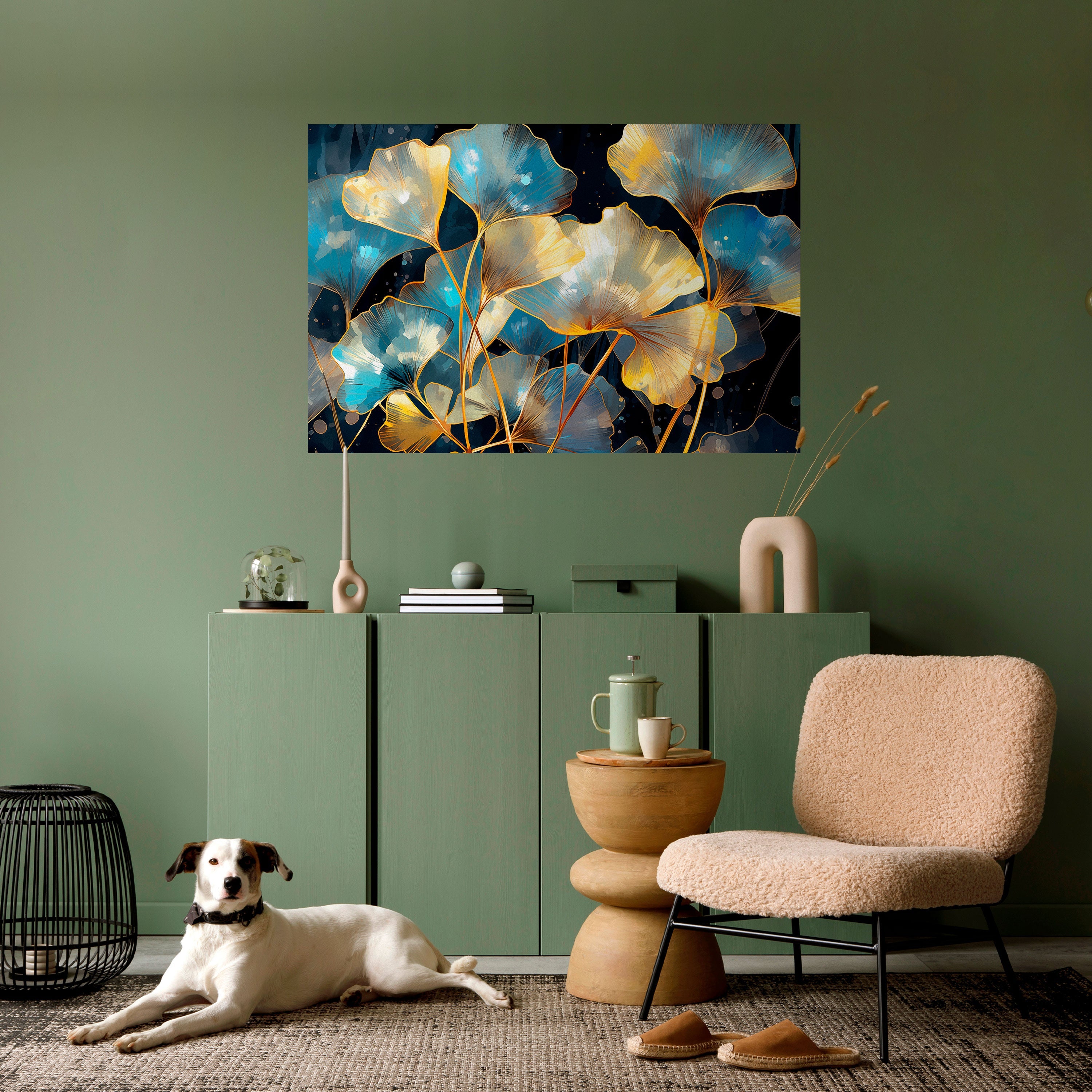 GLIMMERING GINKGO DREAMS Horizontales Poster zum Abziehen und Aufkleben