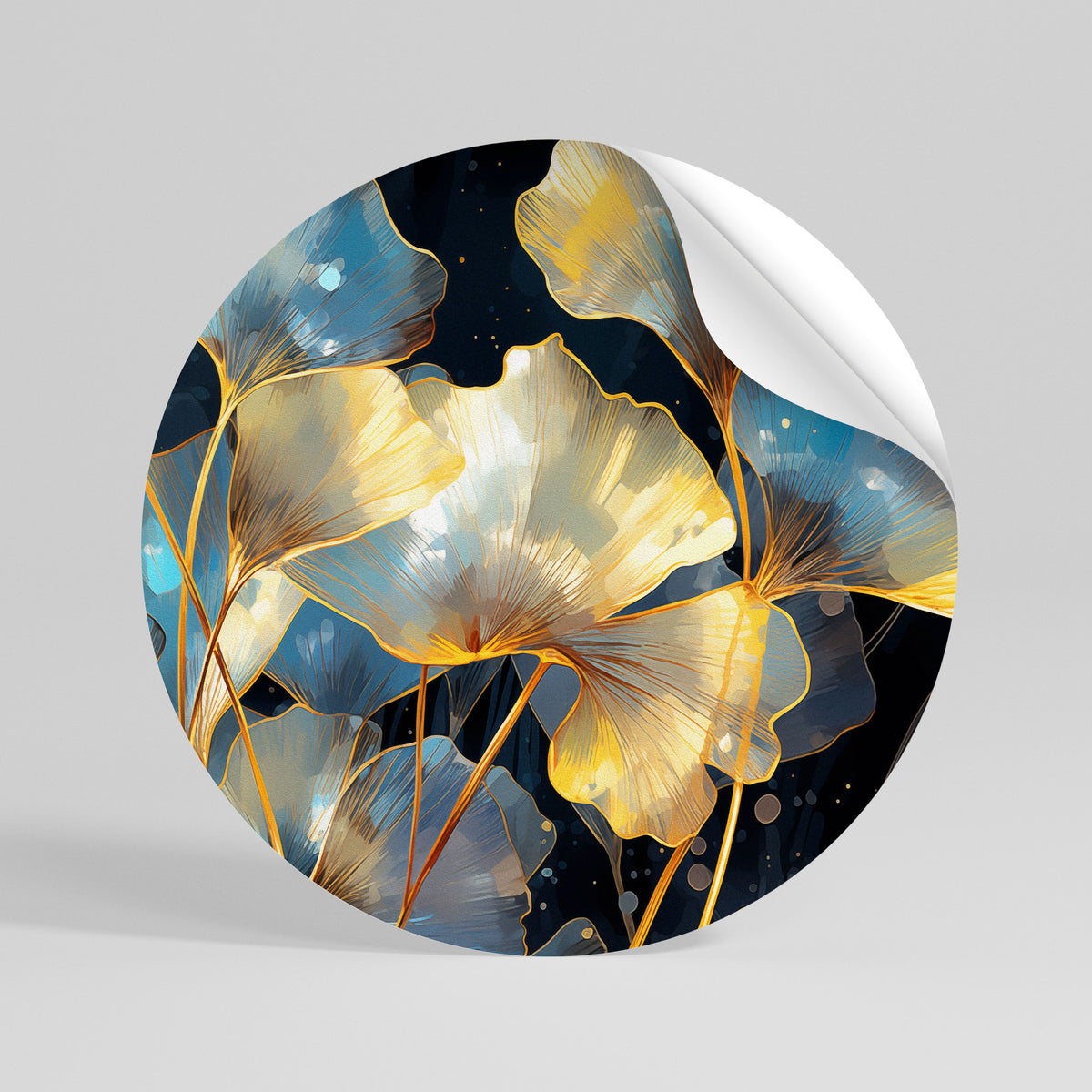 GLIMMERING GINKGO DREAMS Runder Wandsticker zum Abziehen und Aufkleben