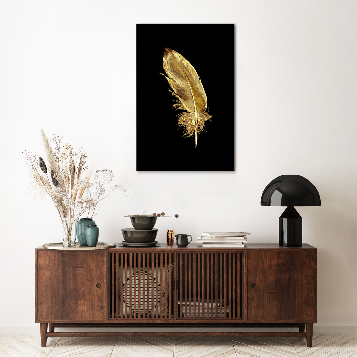 SHIMMERING FEATHER GRACE Vertical Canvas Print
