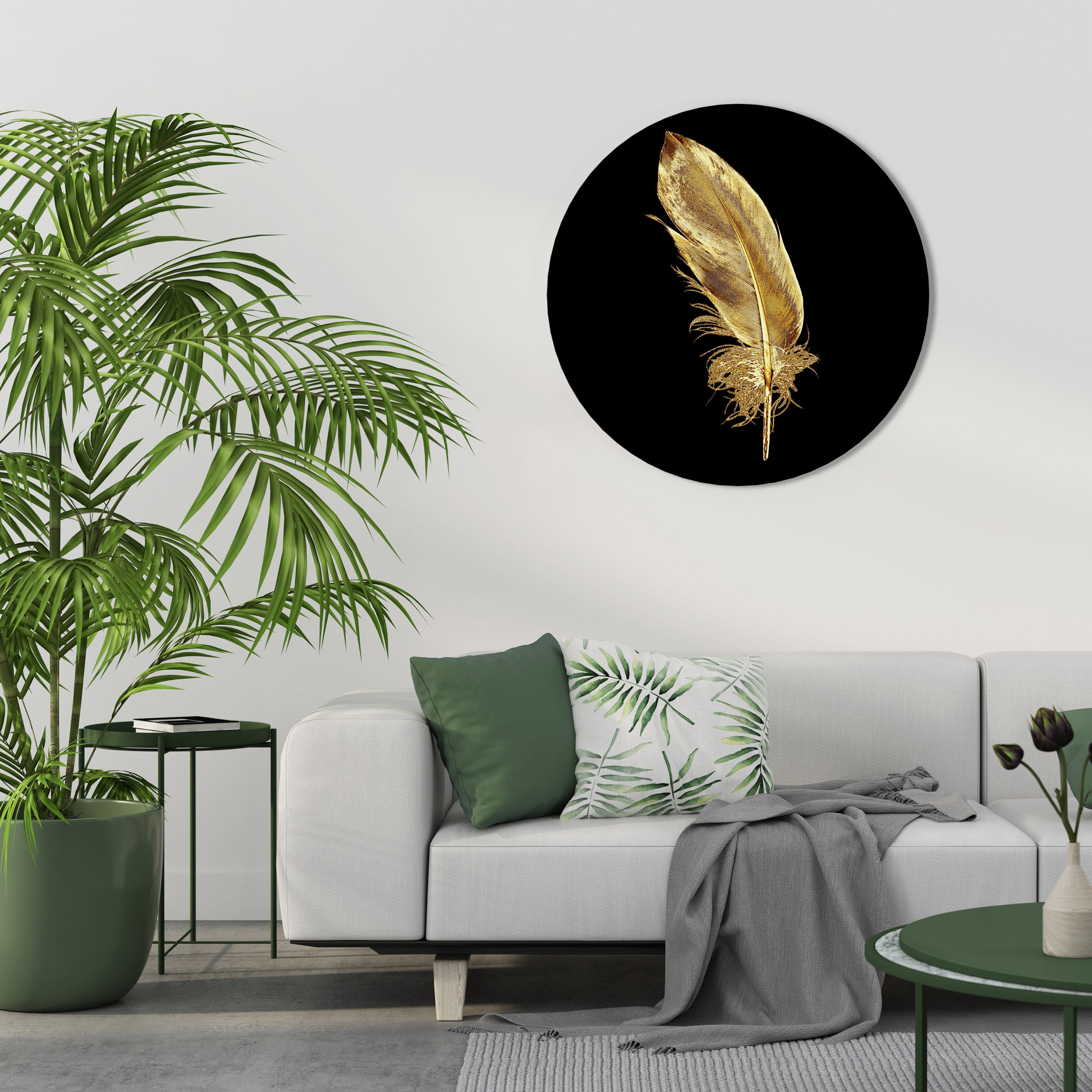 SHIMMERING FEATHER GRACE Runde Wanddekoration Ø 69 cm