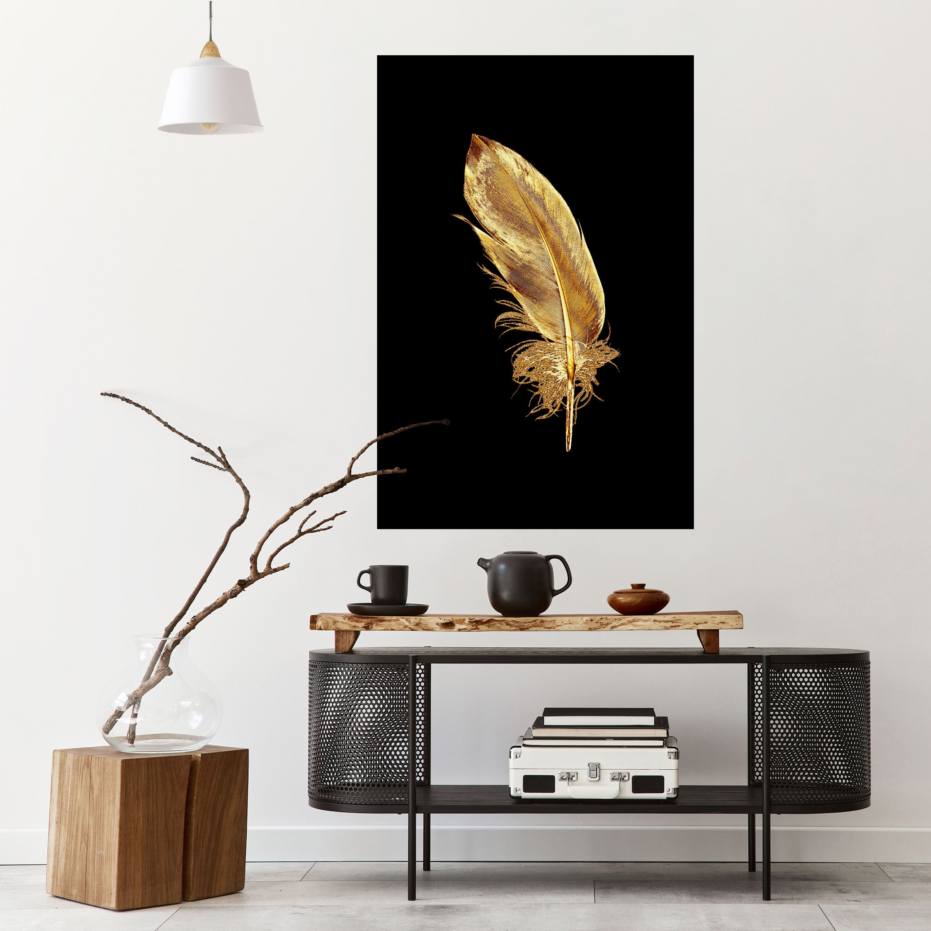 SHIMMERING FEATHER GRACE Vertikales Poster zum Abziehen und Aufkleben