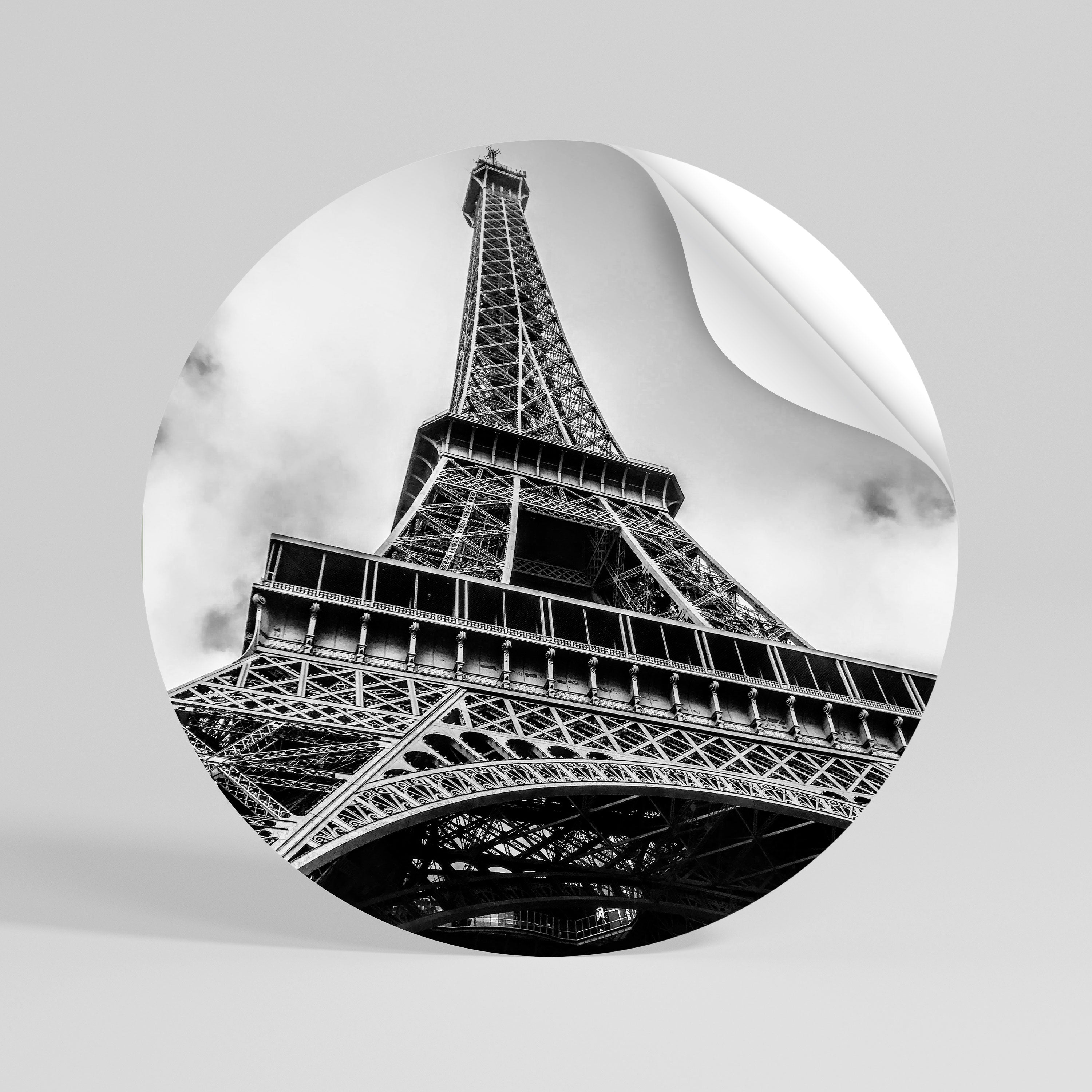 MONOCHROME PARISIAN ICON Peel and Stick Round Sticker