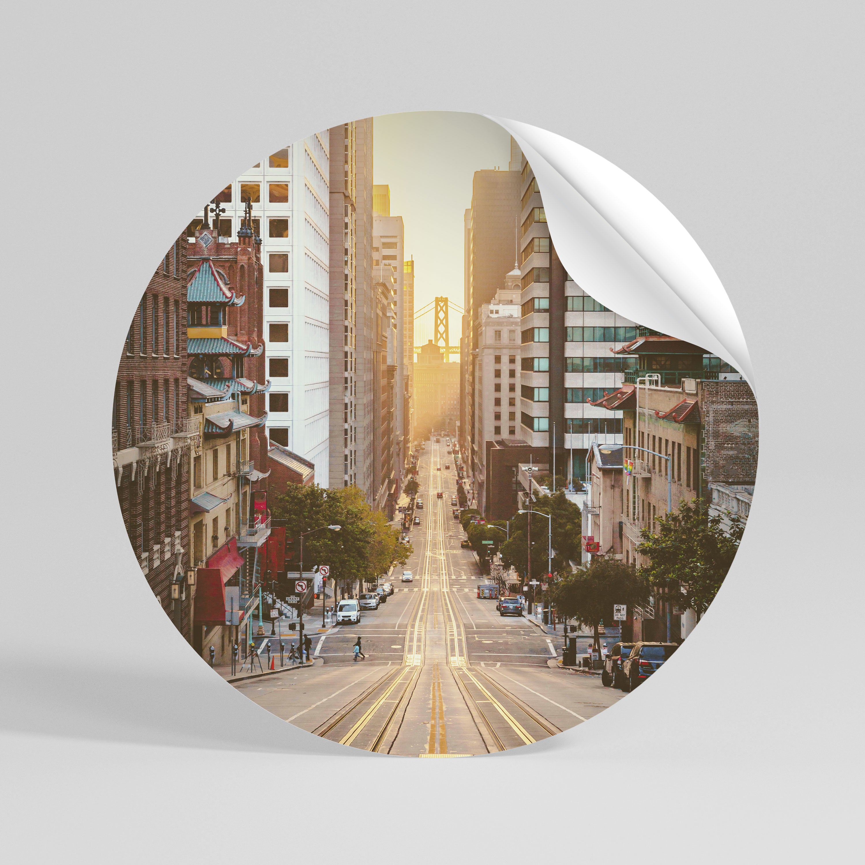 SUNSET CITYSCAPE SYMPHONY Peel and Stick Round Sticker
