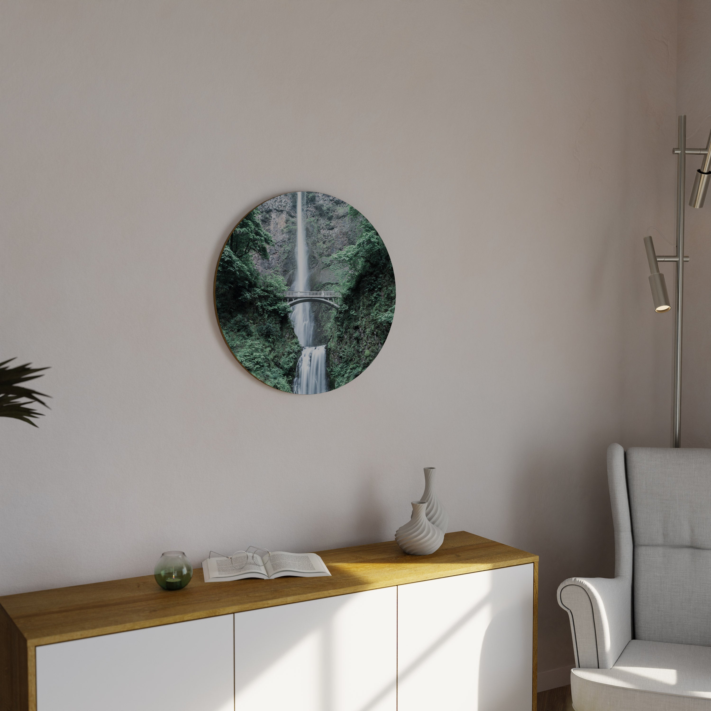 MYSTICAL WATERSCAPE BRIDGE Runde Wanddekoration Ø 69 cm