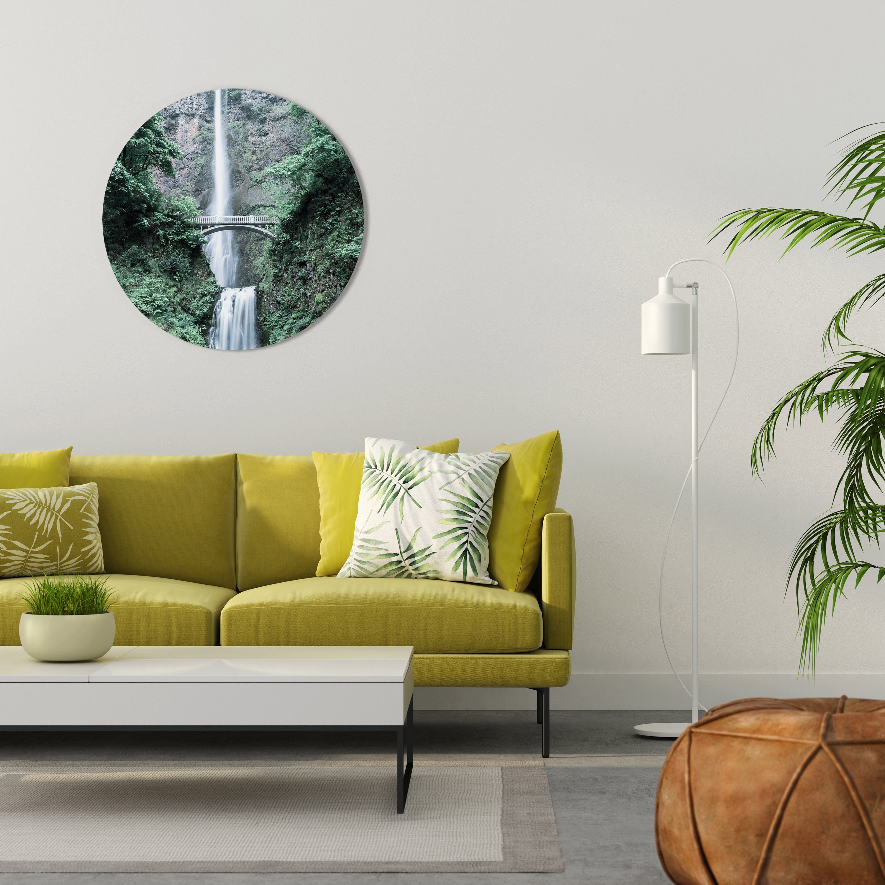 MYSTICAL WATERSCAPE BRIDGE Runde Wanddekoration Ø 69 cm