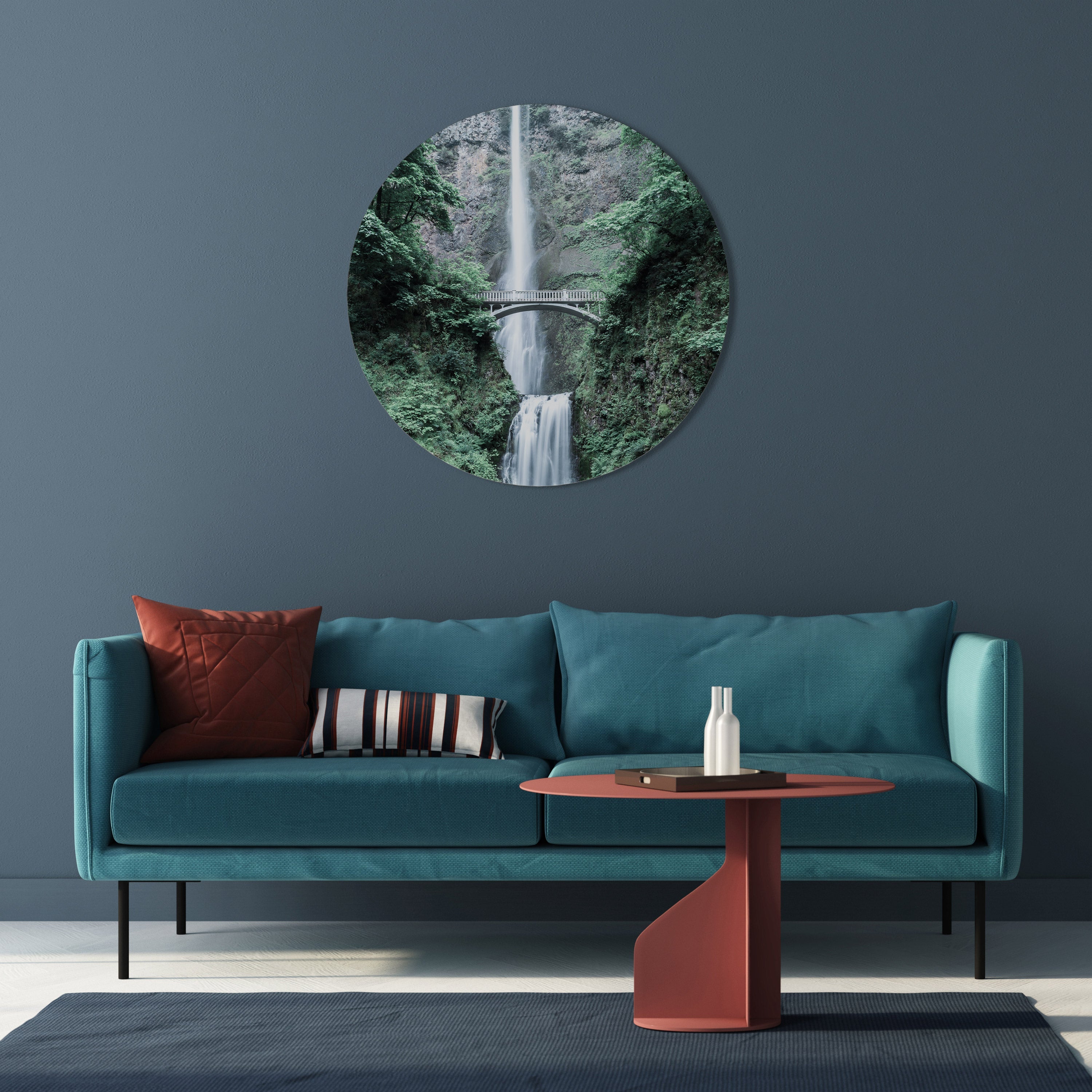 MYSTICAL WATERSCAPE BRIDGE Runde Wanddekoration Ø 69 cm