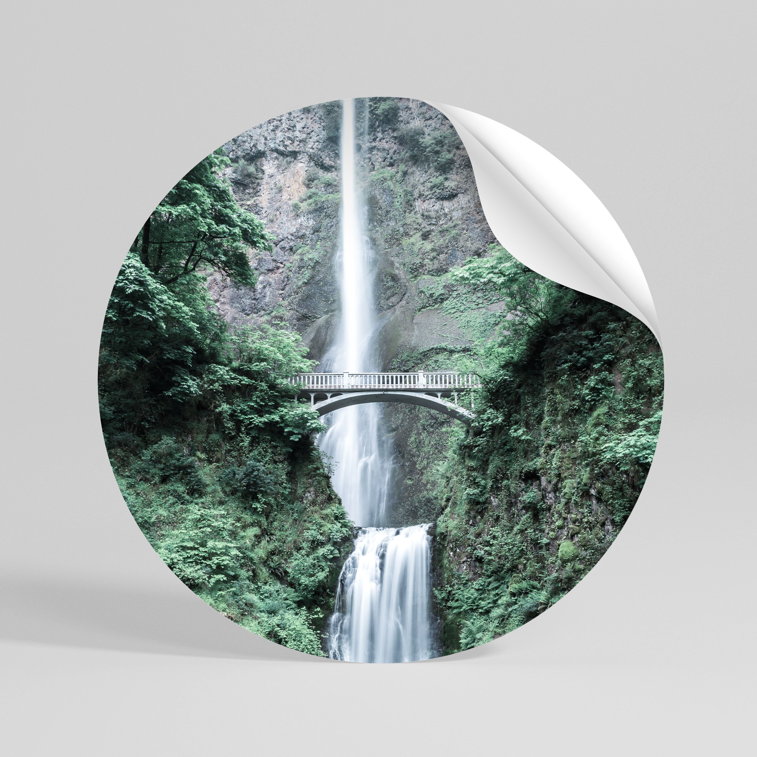 MYSTICAL WATERSCAPE BRIDGE Peel and Stick Round Sticker