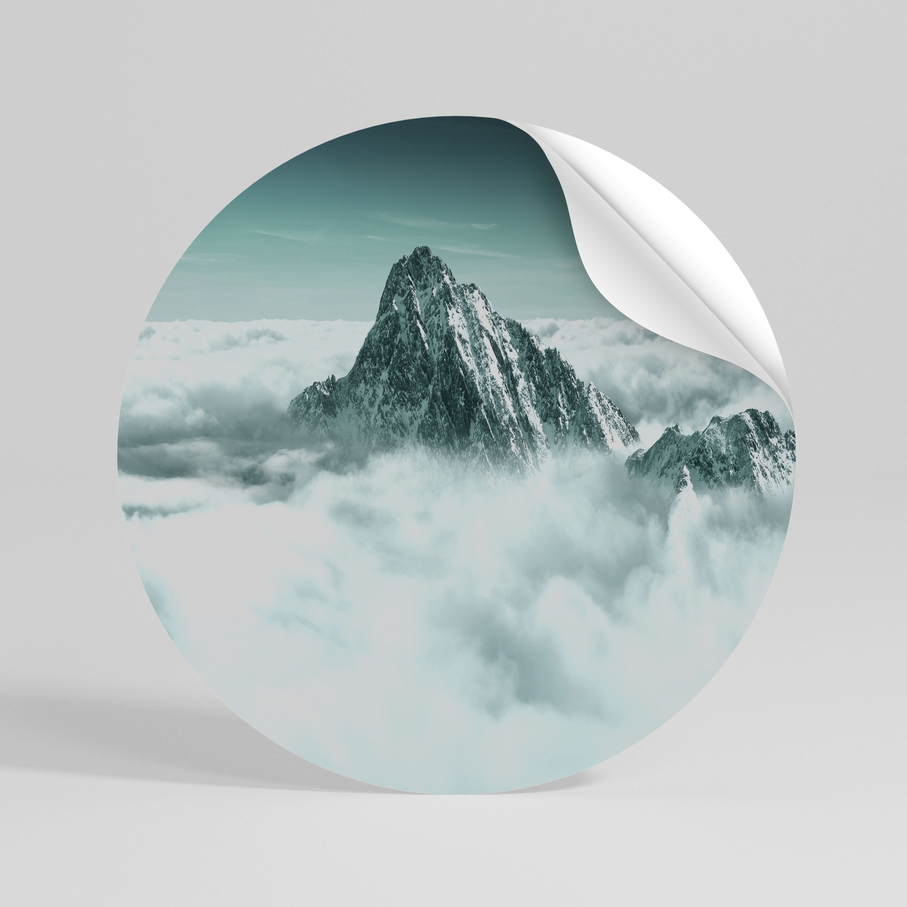 CLOUD-KISSED PEAK Peel and Stick Round Sticker