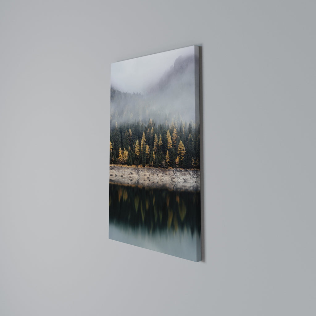 GOLDEN TREES IN FOG Vertical Canvas Print
