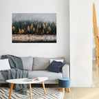 GOLDEN TREES IN FOG Selbstklebendes Horizontal-Poster