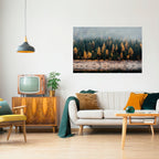 GOLDEN TREES IN FOG Selbstklebendes Horizontal-Poster