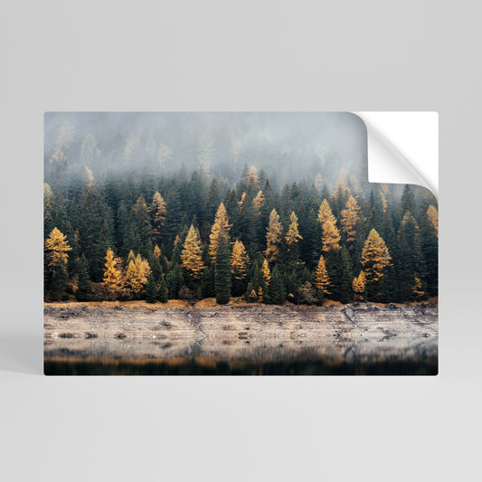 GOLDEN TREES IN FOG Selbstklebendes Horizontal-Poster