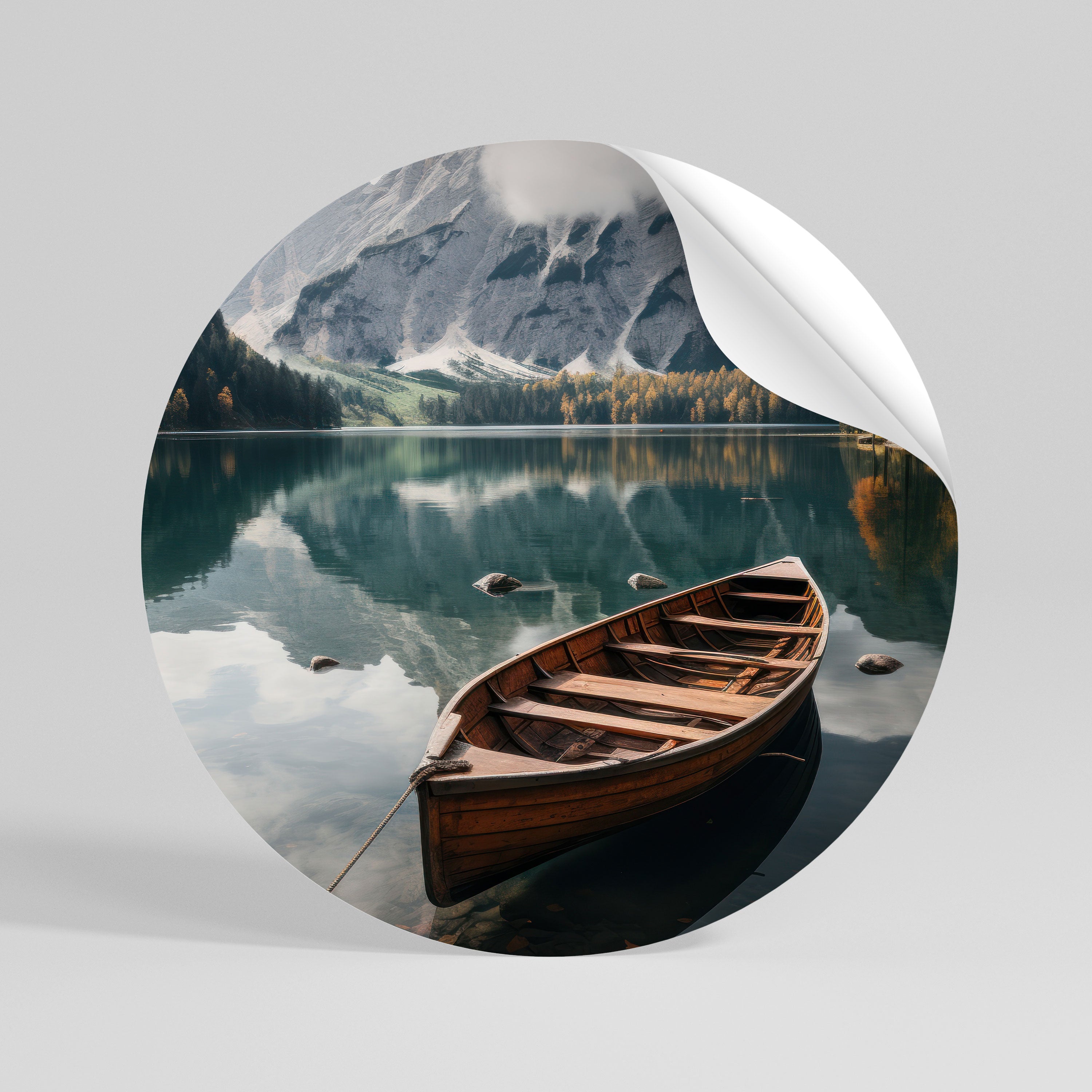 MOUNTAINSIDE REFLECTIONS Peel and Stick Round Sticker