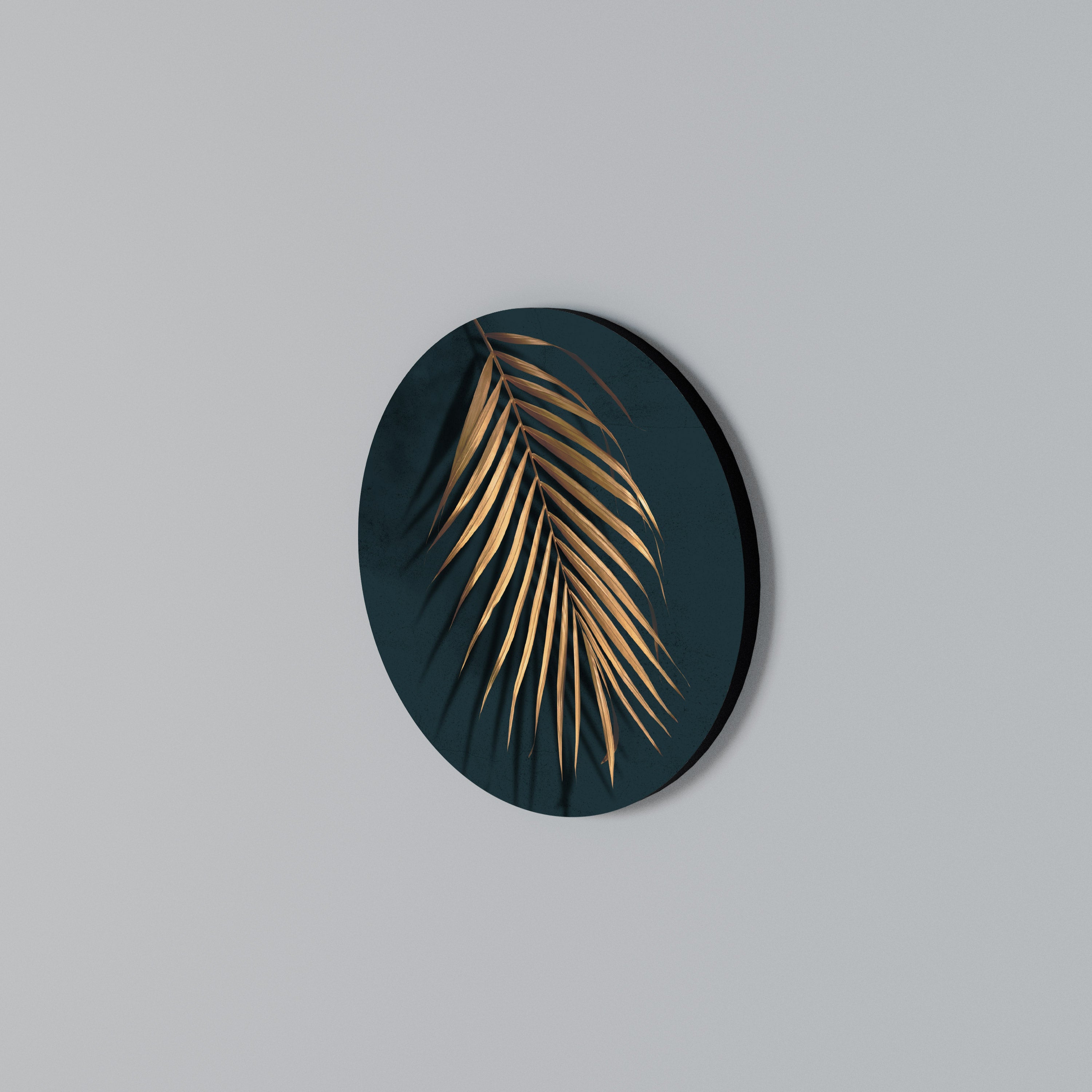 GOLDEN PALM WHISPERS Round Wall Art